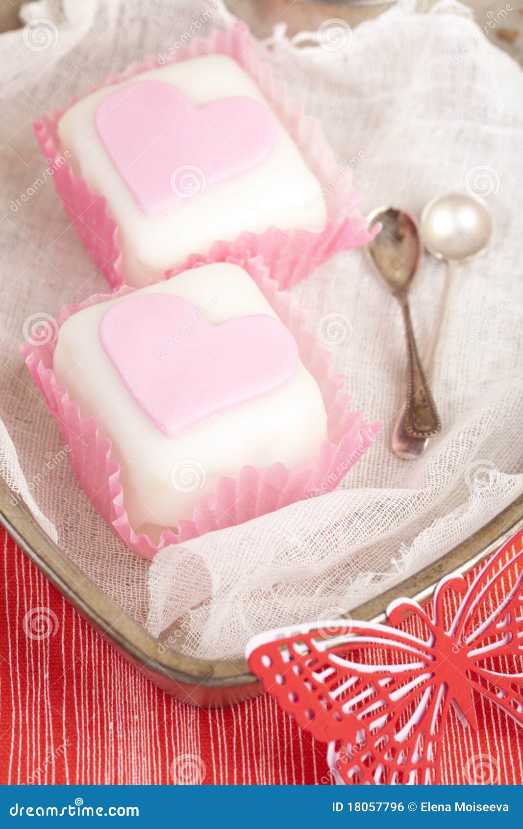 Heart Shaped Pink Cupcakes In Tin Tray Stock Photo Image of icing