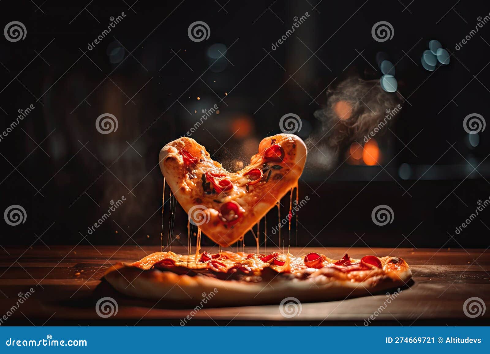 Heartshaped Pizza Spinning in the Air, with a Blur of Motion Stock