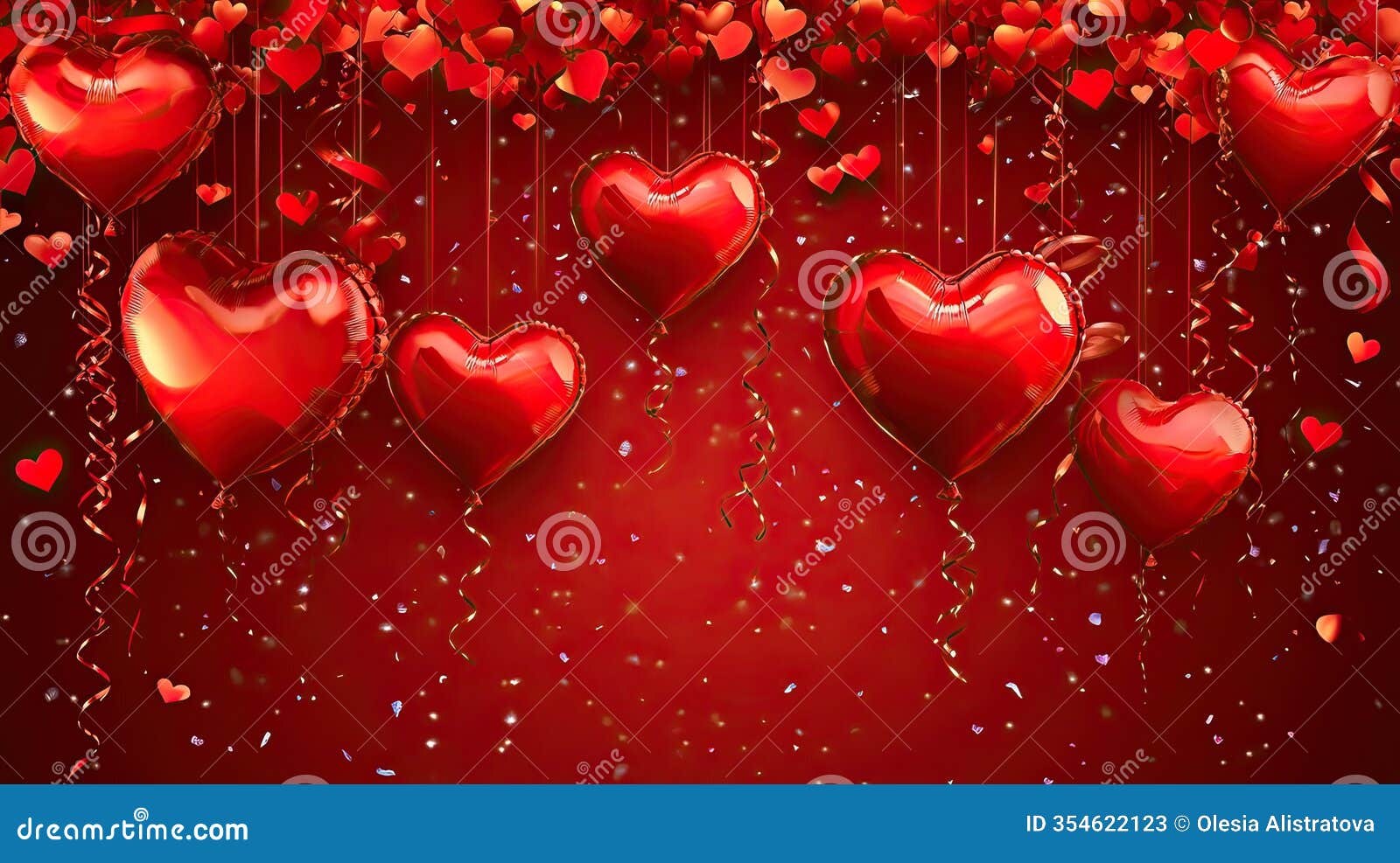 heart-d red helium foil balloons and ribbons set in a festive valentine's day celebration scene or romantic events