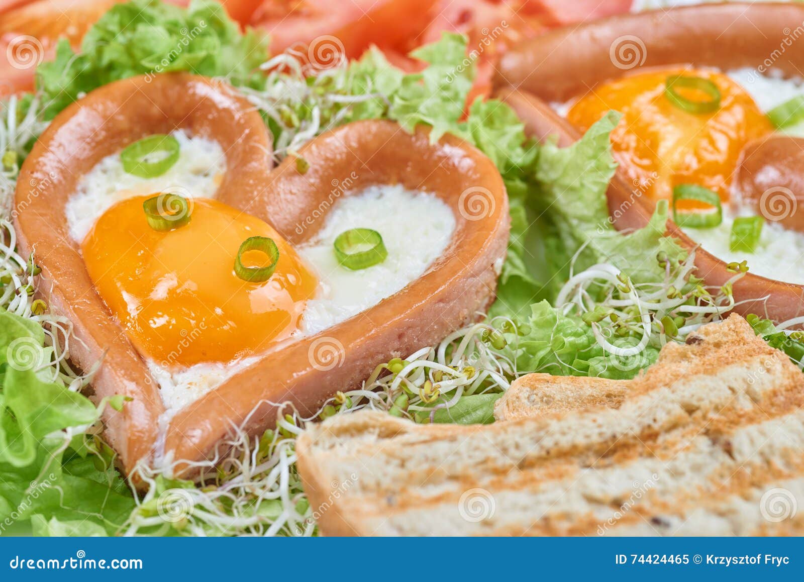 Heart Shaped Sausages with Fried Eggs Stock Image Image of bacon