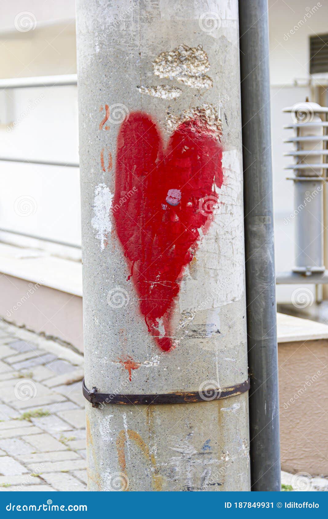 A Heart Shaped Spray Painting on the Utility Pole Stock Image Image