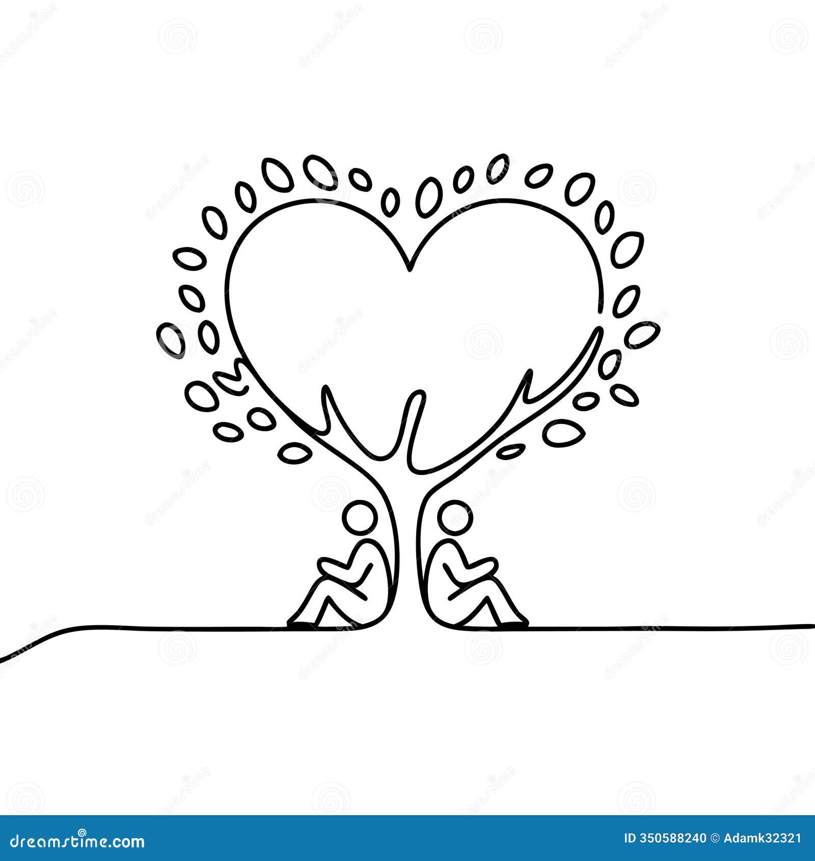 heart d tree with seated figures izing love and unity in simple line art