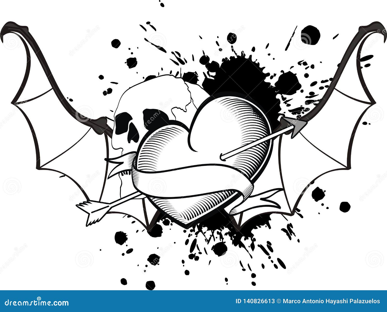 Heart Skull Bat Wings Tattoo Tribal Vector 1 Stock Vector - Illustration of  isolated, emblem: 140826613