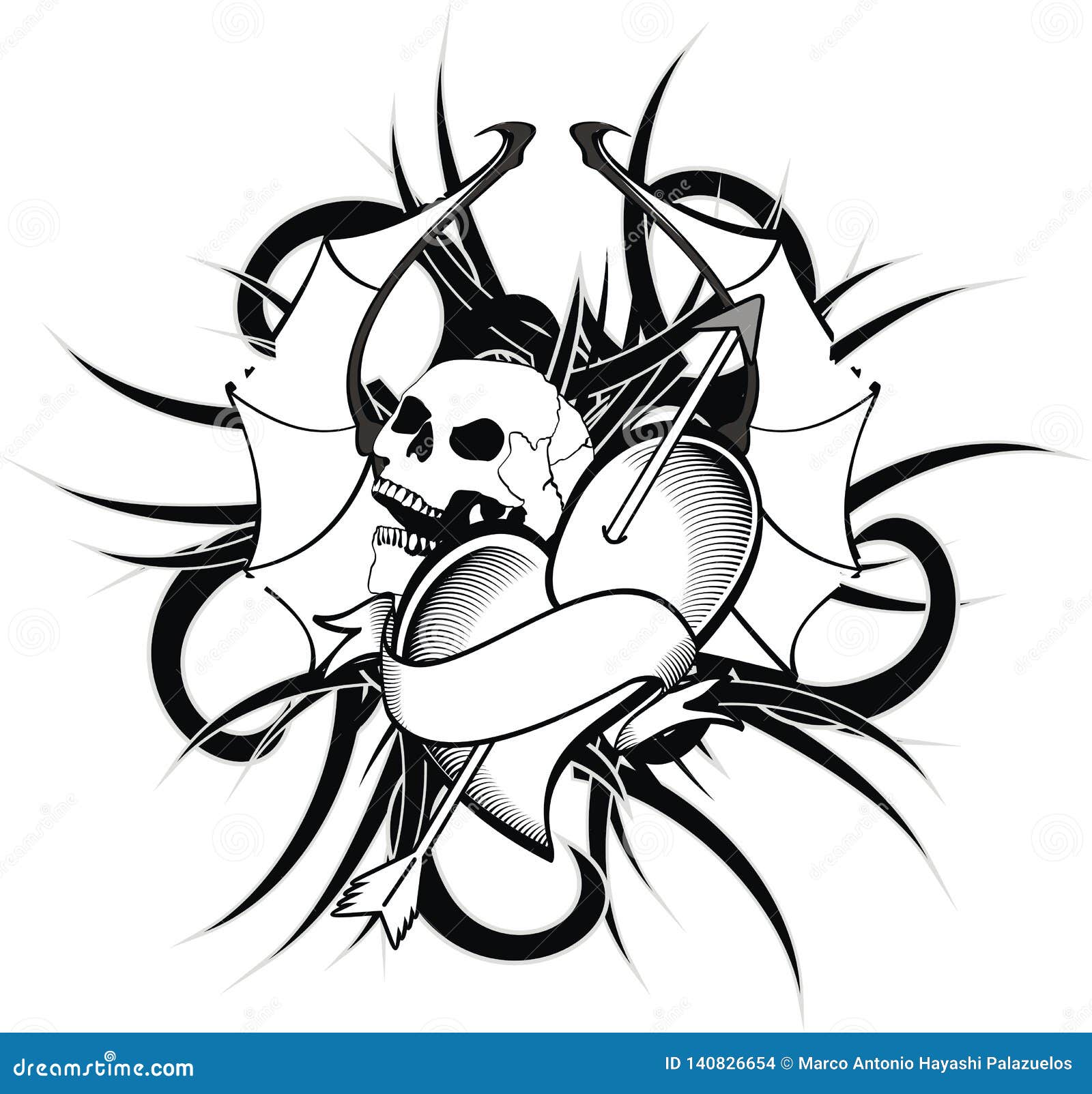 Heart Skull Bat Wings Tattoo Tribal Vector 2 Stock Vector - Illustration of  reaper, sketch: 140826654