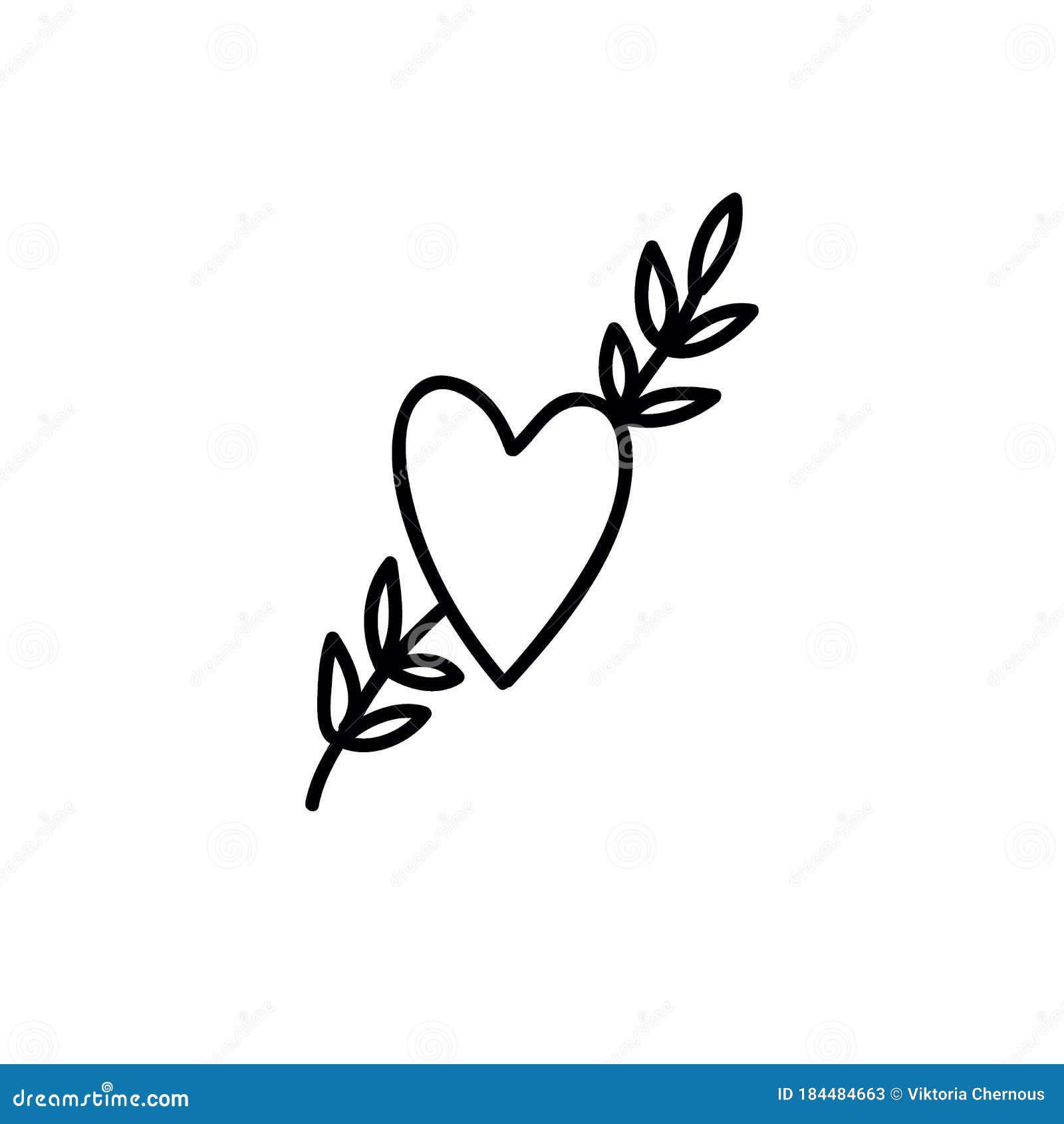 Heart and Sprig Doodle Icon, Color Illustration Stock Illustration ...