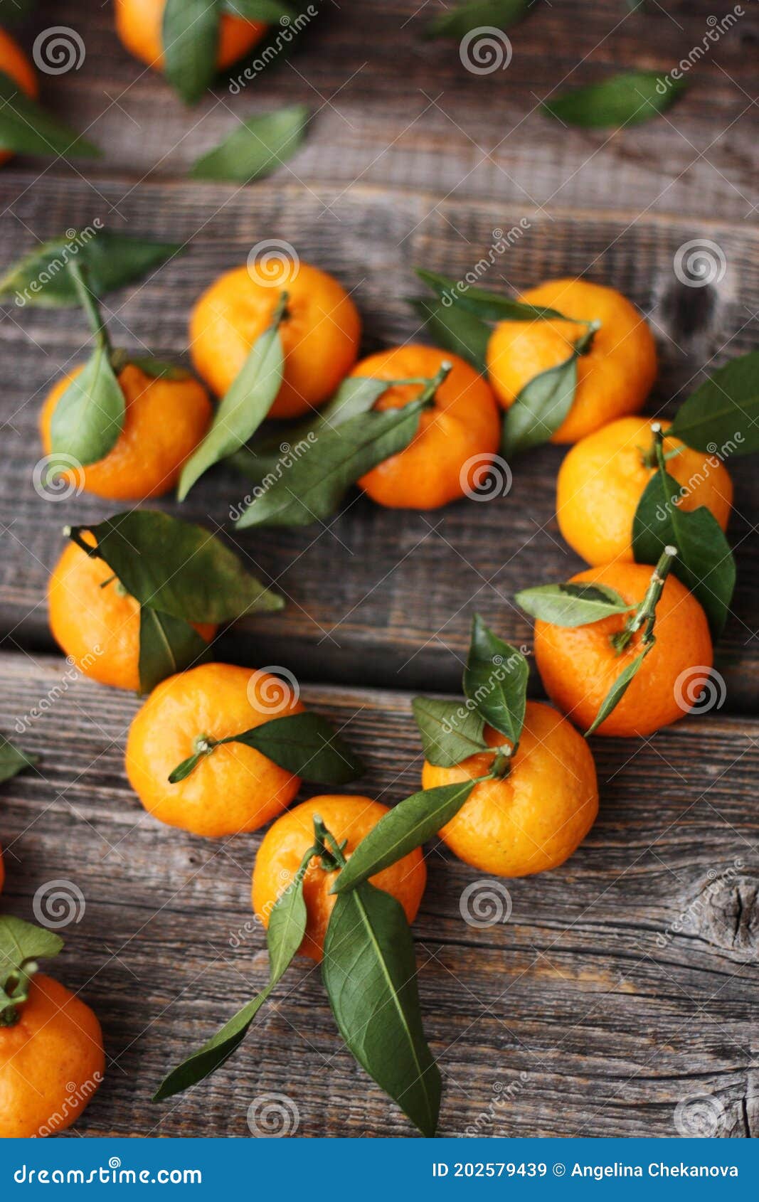 Heart of Tangerines with Leaves on the Table Stock Image Image of