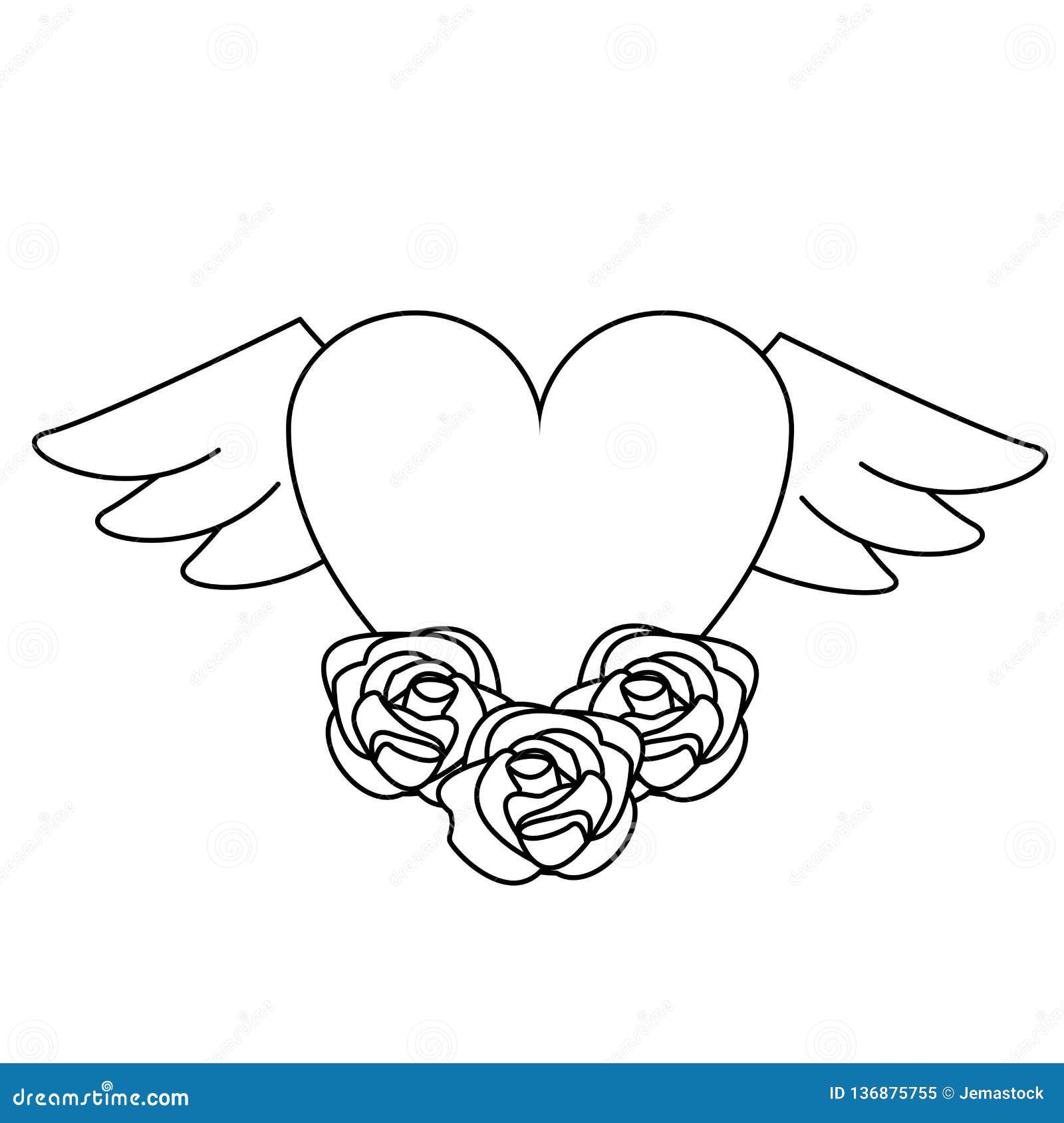 Heart with Wings and Flowers Stock Vector - Illustration of feeling ...