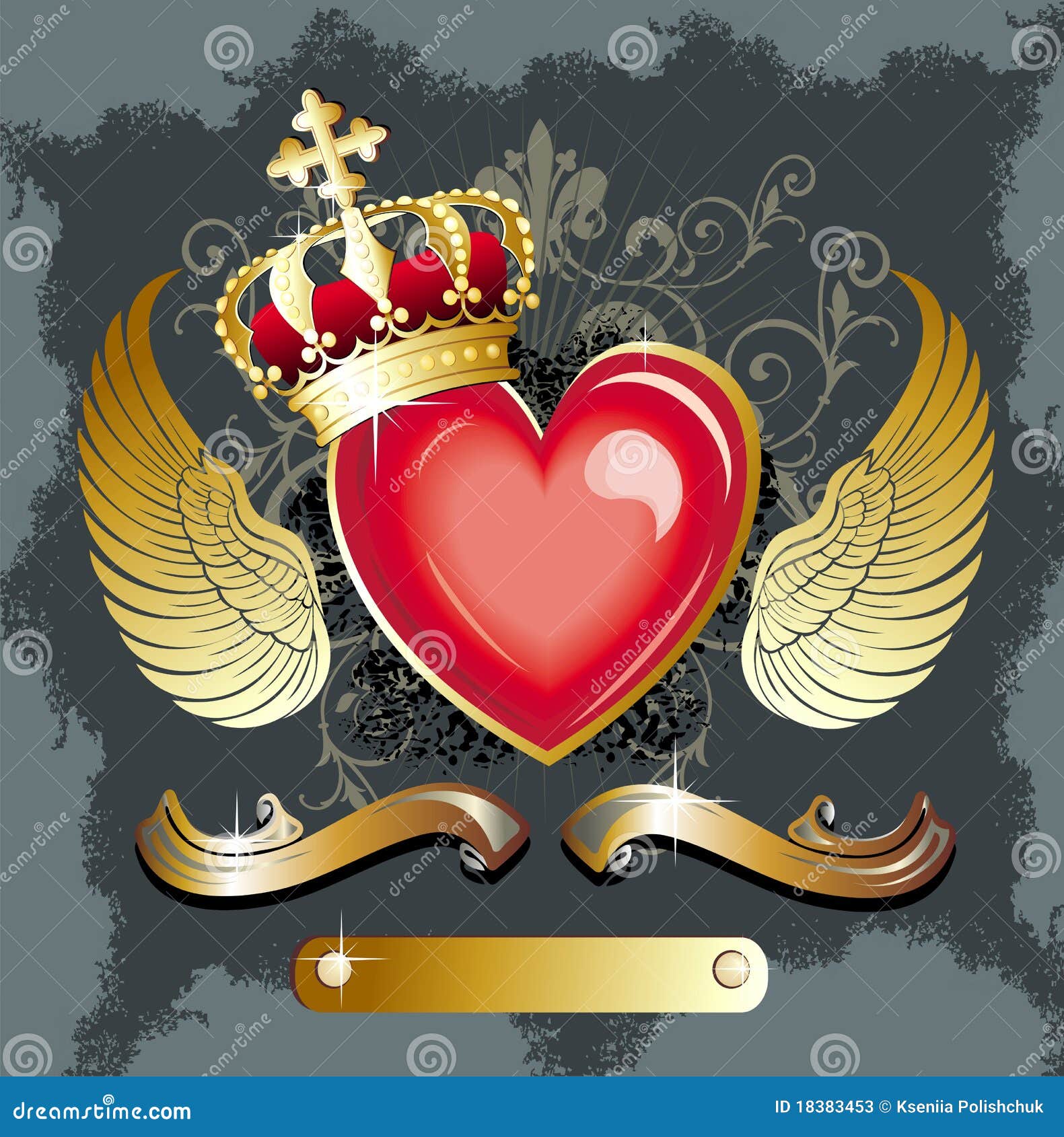 Heart with Wings and Gold Ribbon Stock Vector - Illustration of