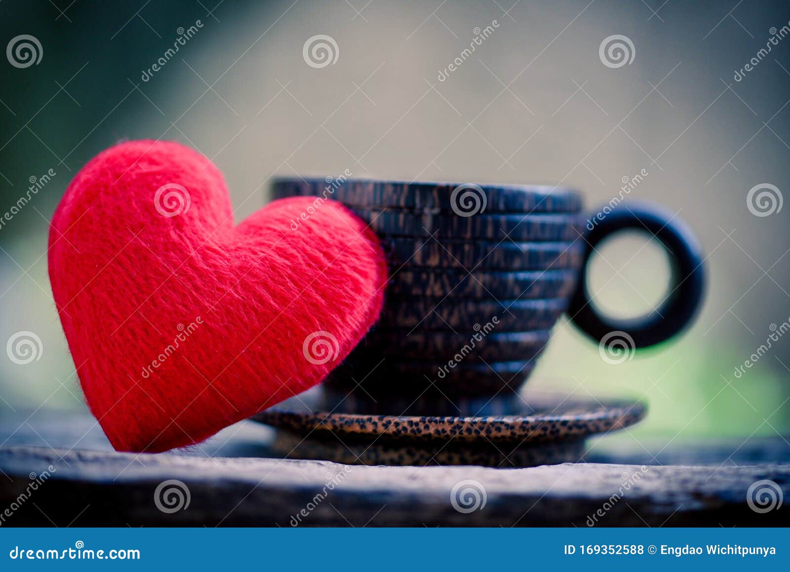 Heart in Wooden Coffee Cup with Romantic Love Valentines Day on ...