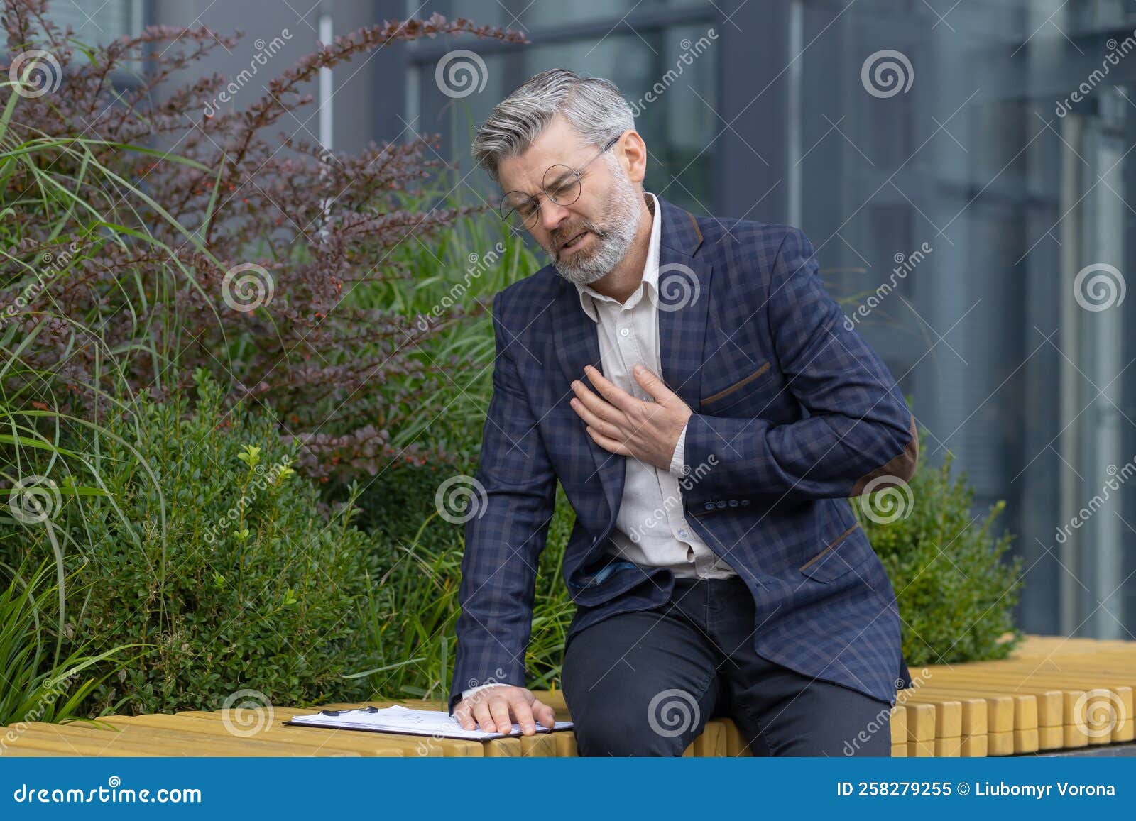 Heartache of Mature Man, Gray Haired Businessman Holding Hands on Rough ...