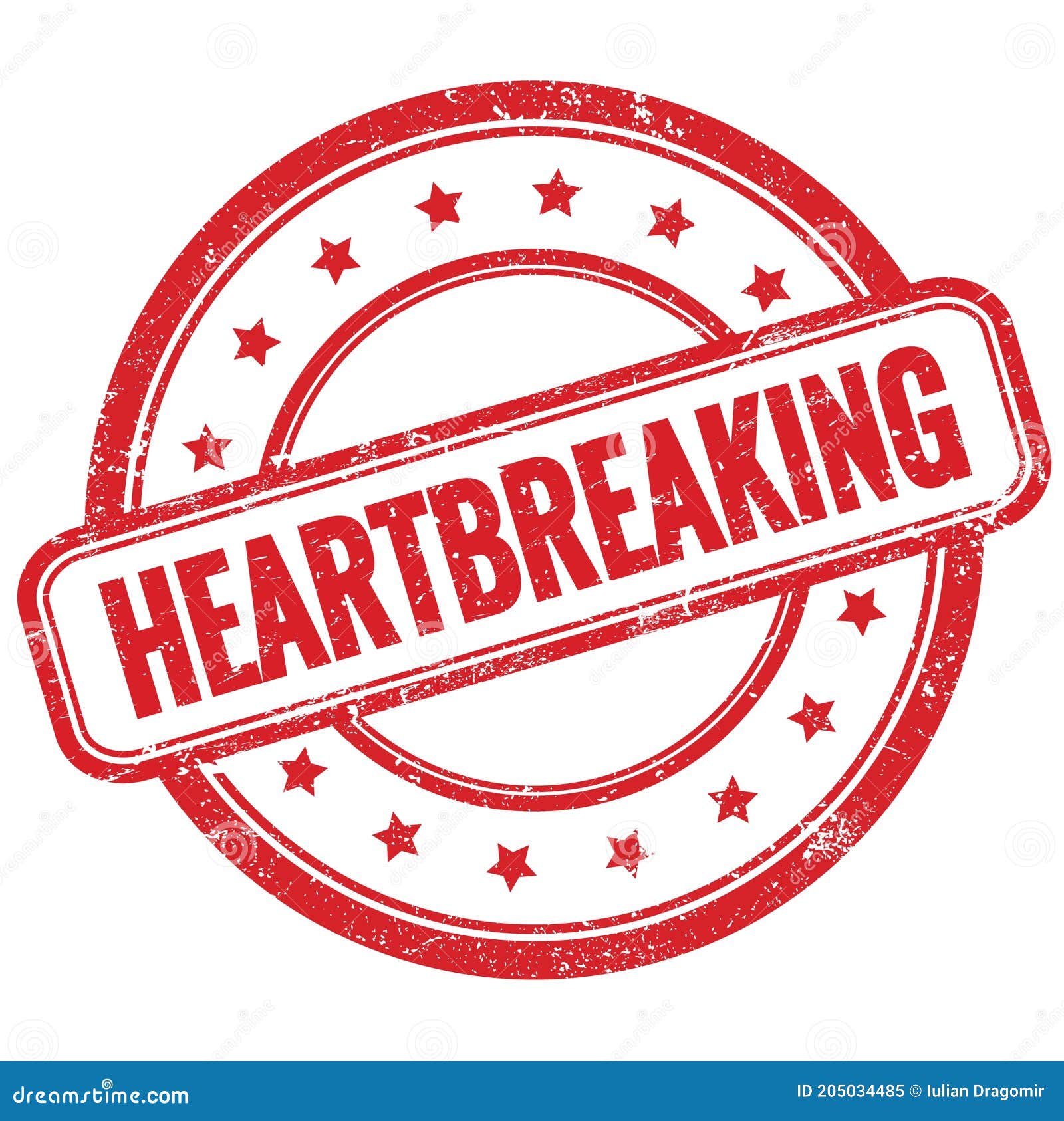 heartbreaking text on red grungy round rubber stamp