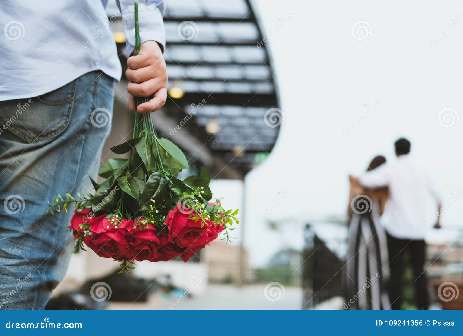 Heartbroken Man Holding Bouquet of Red Roses Feeling Sad while S ...