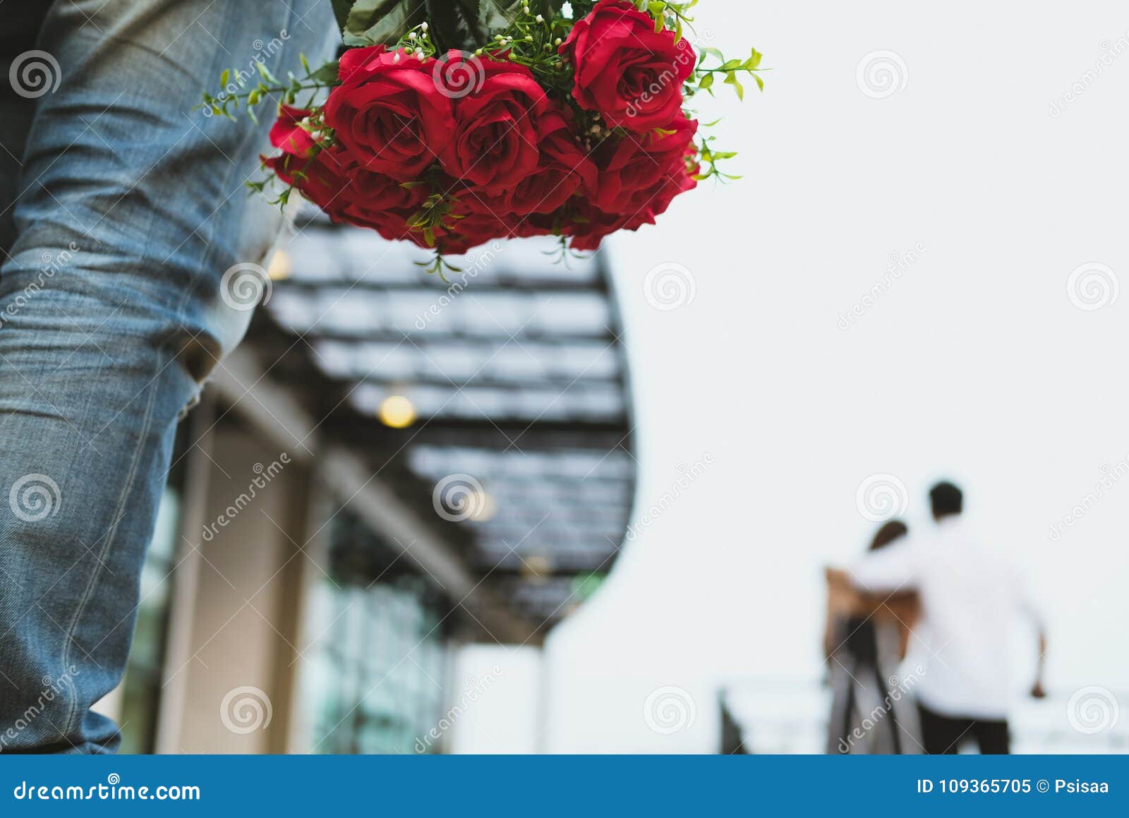 Heartbroken Man Holding Bouquet of Red Roses Feeling Sad while S ...