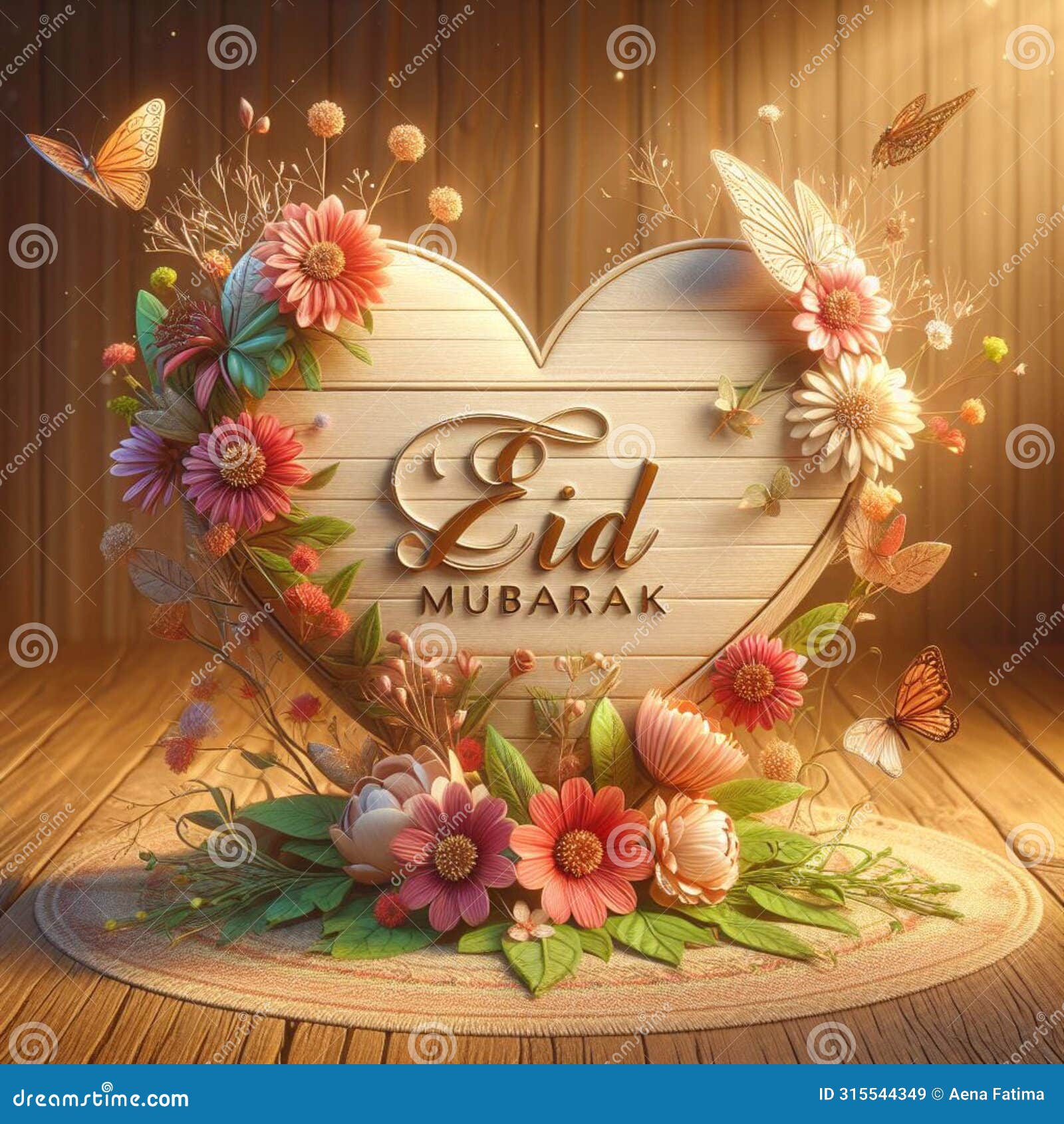 a heartfelt eid mubarak with flowers and a glss heart to be taken care of.