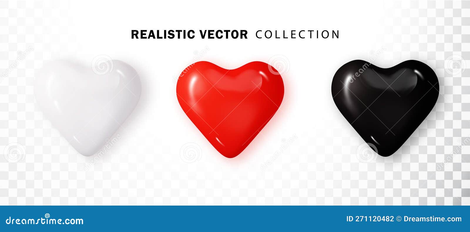 Hearts 3d Realistic Set. Black, Red, White Glossy Hearts. Symbol Love Heart  Shape Isolated Stock Vector - Illustration of realistic, icon: 271120482