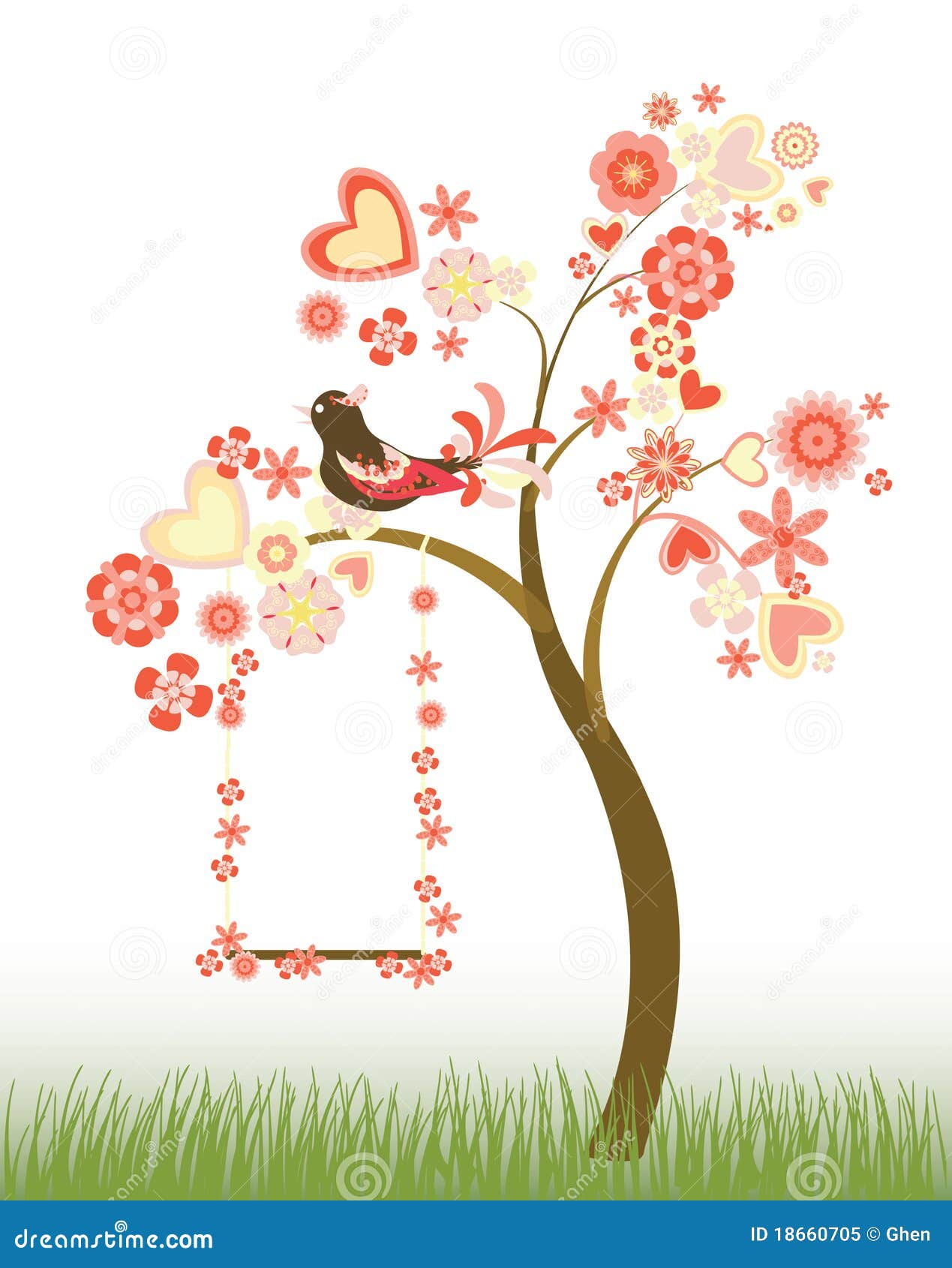 Hearts And Flowers With A Swing Stock Vector - Illustration of romance