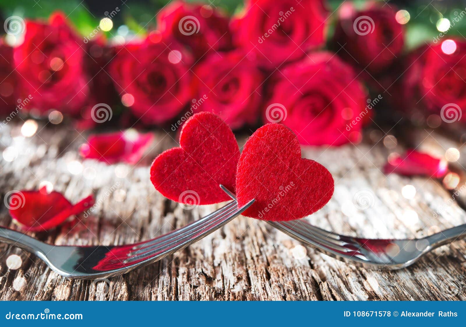 Hearts on Forks in Front of Red Roses Stock Photo Image of greeting, romance 108671578