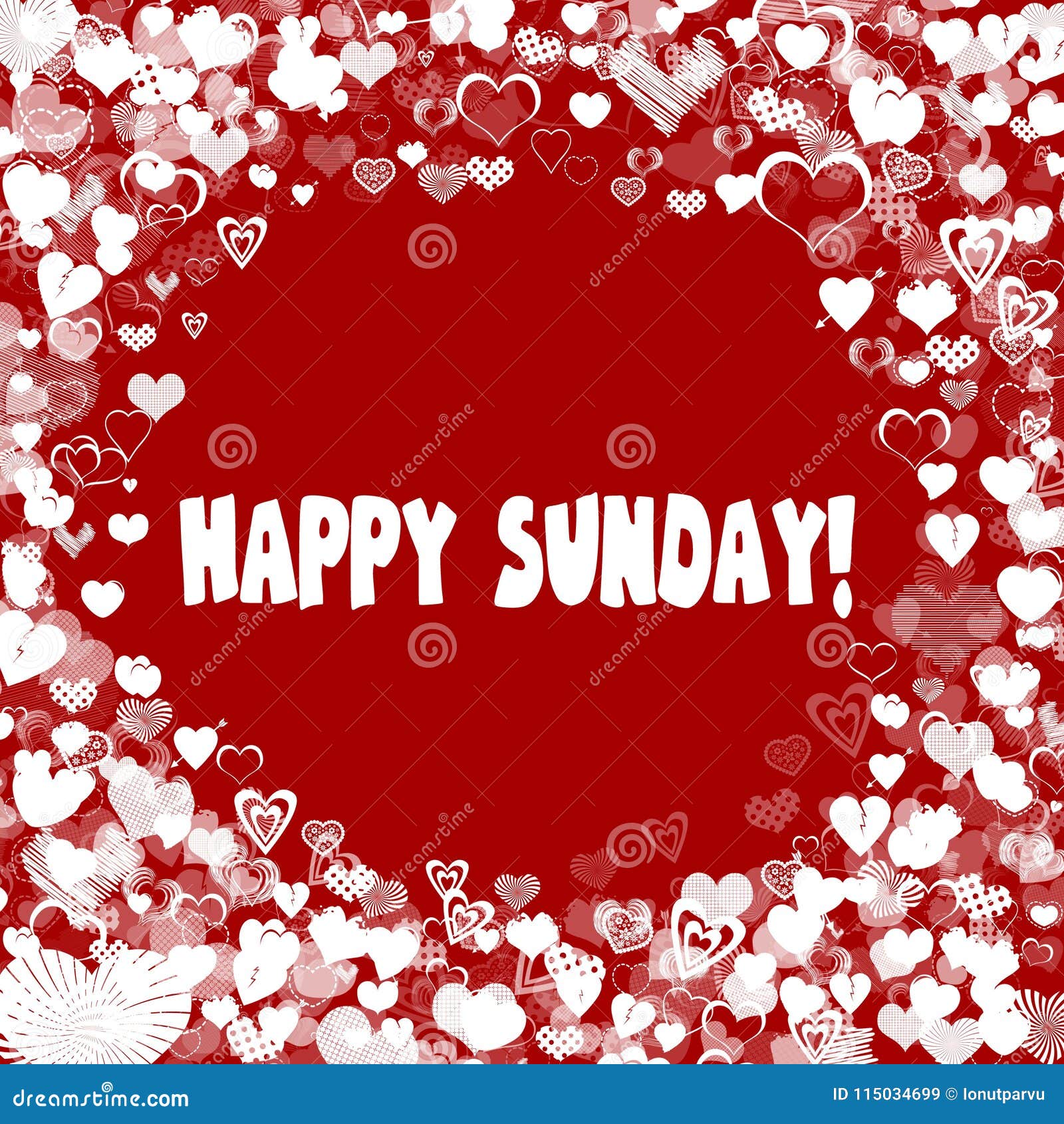 Hearts Frame with HAPPY SUNDAY Text on Red Background. Stock ...