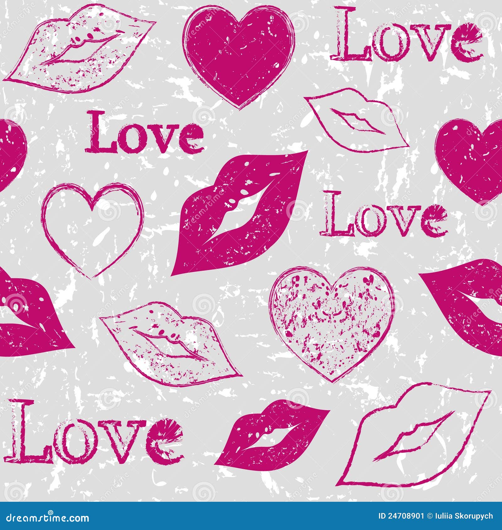 Hearts and Lips on Grunge Background Stock Vector Illustration of