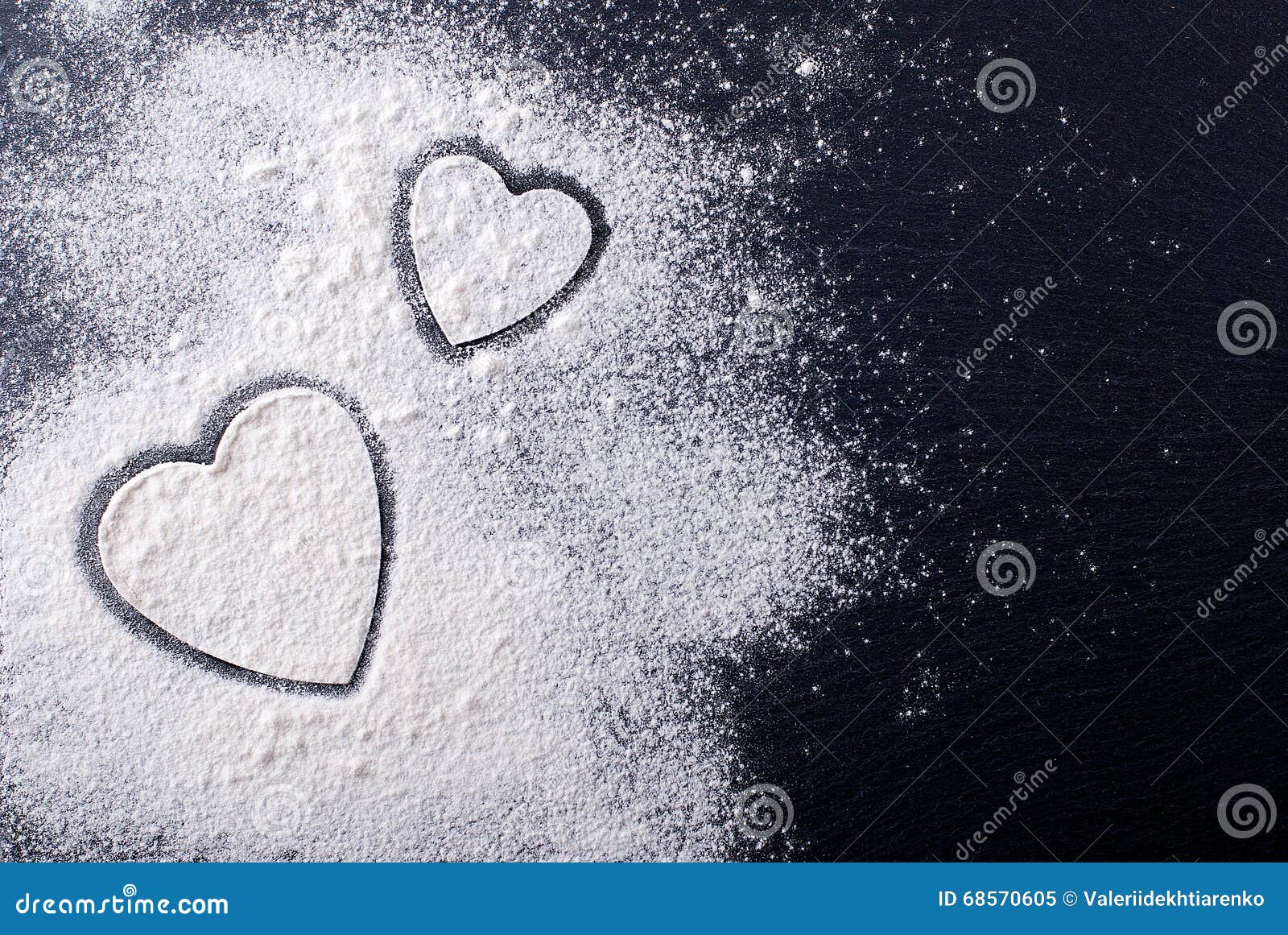 Hearts painted on flour ab stock image. Image of broken 68570605