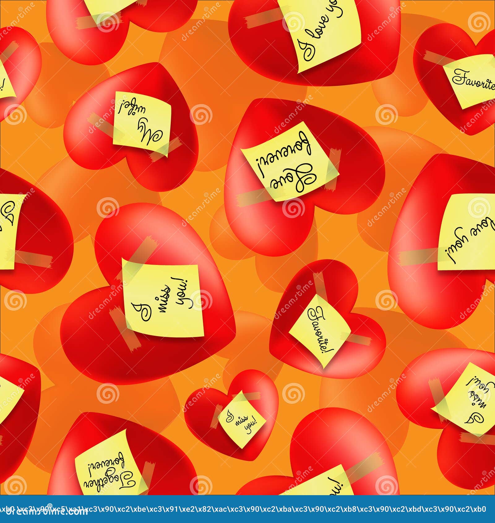 Hearts with Stickers and Inscriptions Valentines Stock Vector