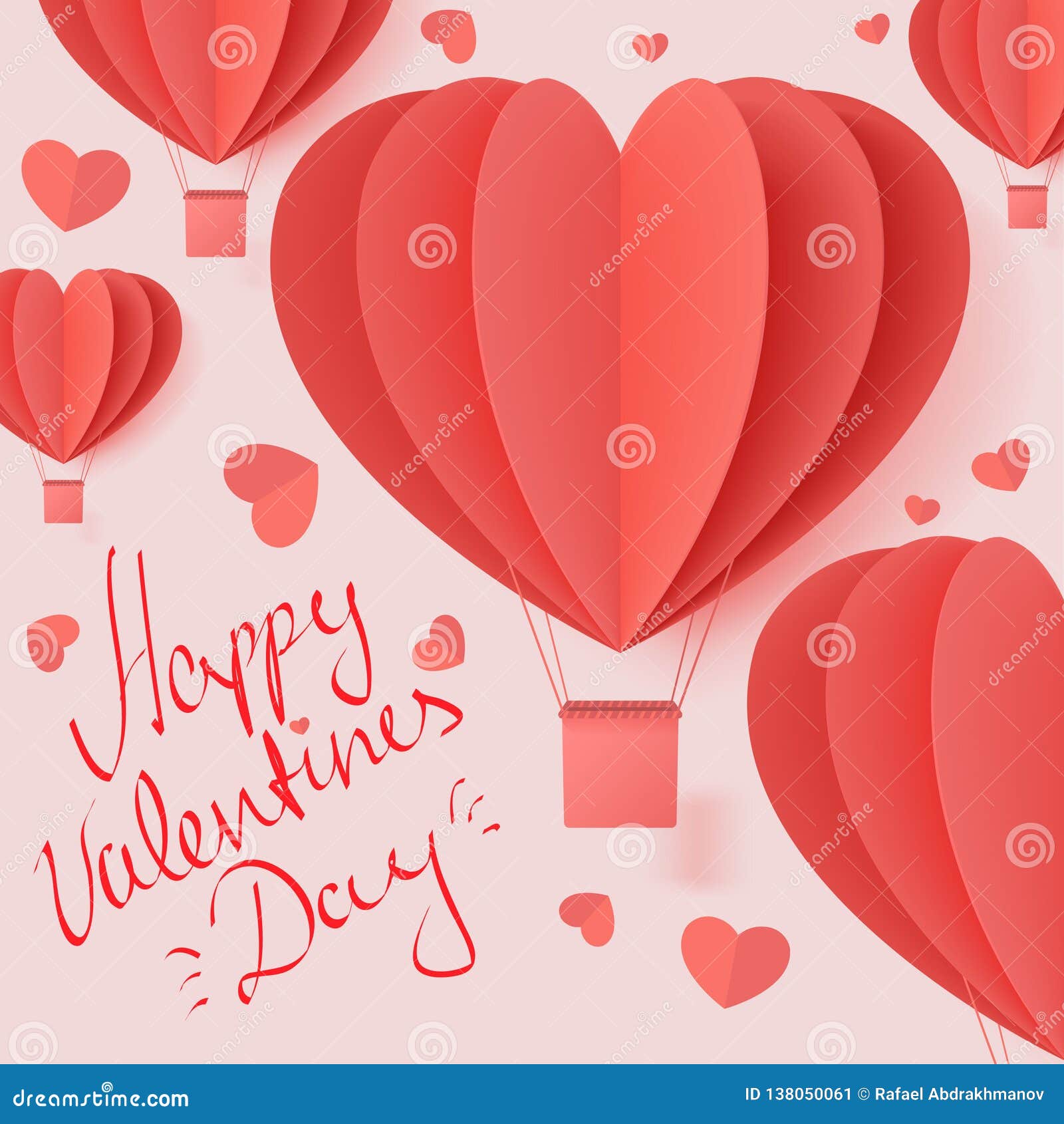 Happy Valentines Day Typography Vector Illustration Design With Paper Cut Red Heart Shape Origami Made Hot Air Balloons Flying In Stock Vector Illustration Of Design Celebration
