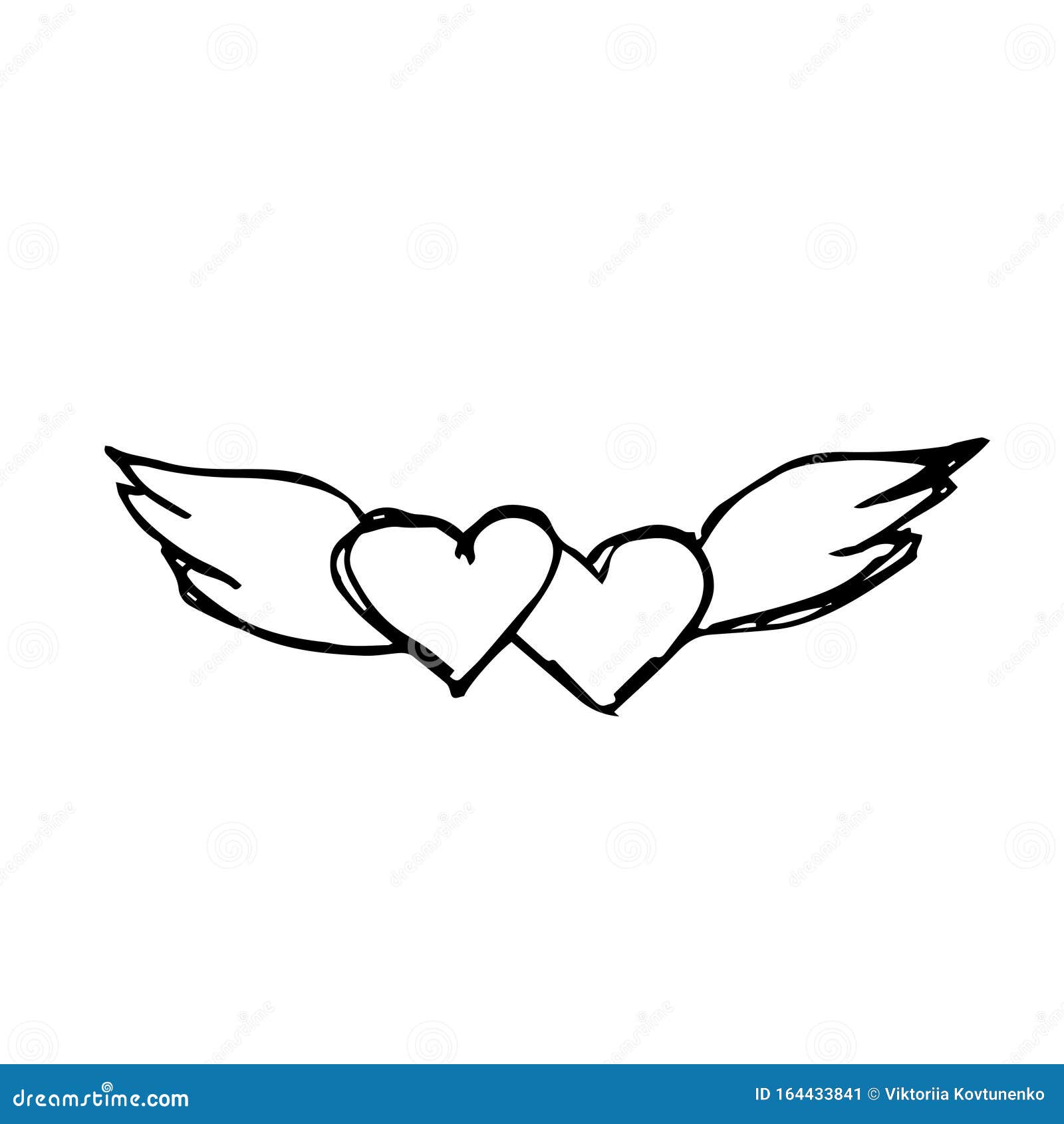 Hearts with Wings. Hand Drawing Sketch for Valentine`s Day. Black Outline.  Vector Illustration. EPS10 Stock Vector - Illustration of blot, draw:  164433841