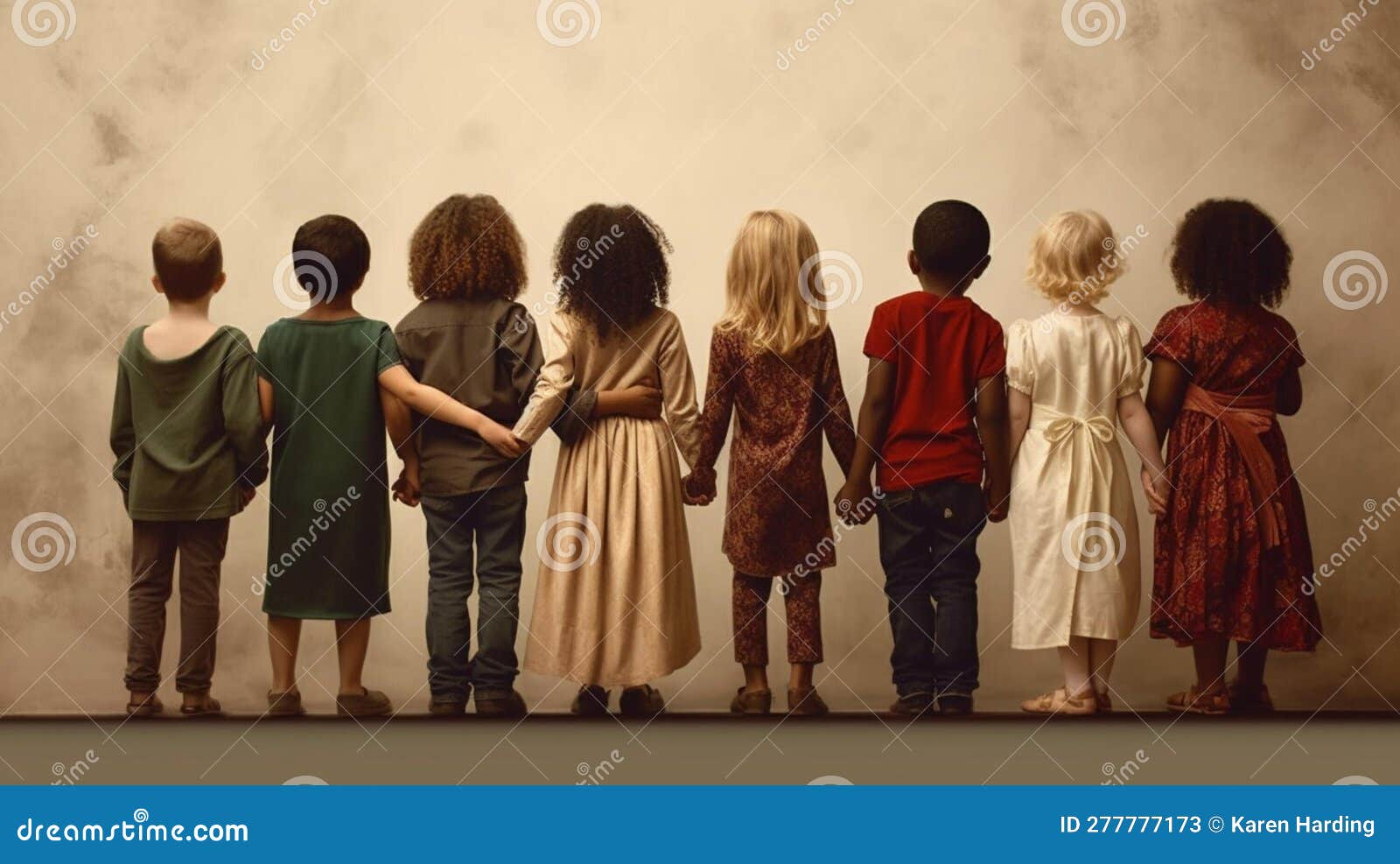 Back of Diverse Culture Children Holding Hands Stock Illustration ...