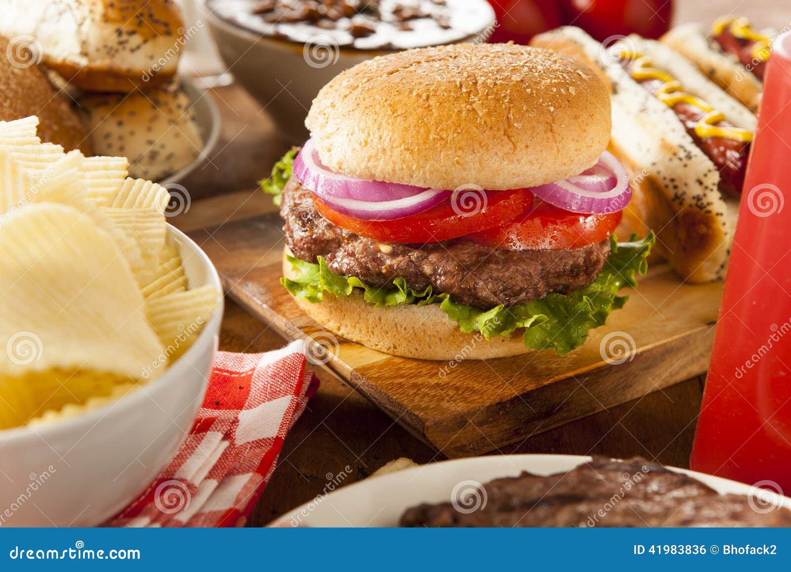 Hearty Grilled Hamburger with Lettuce and Tomato Stock Photo Image of