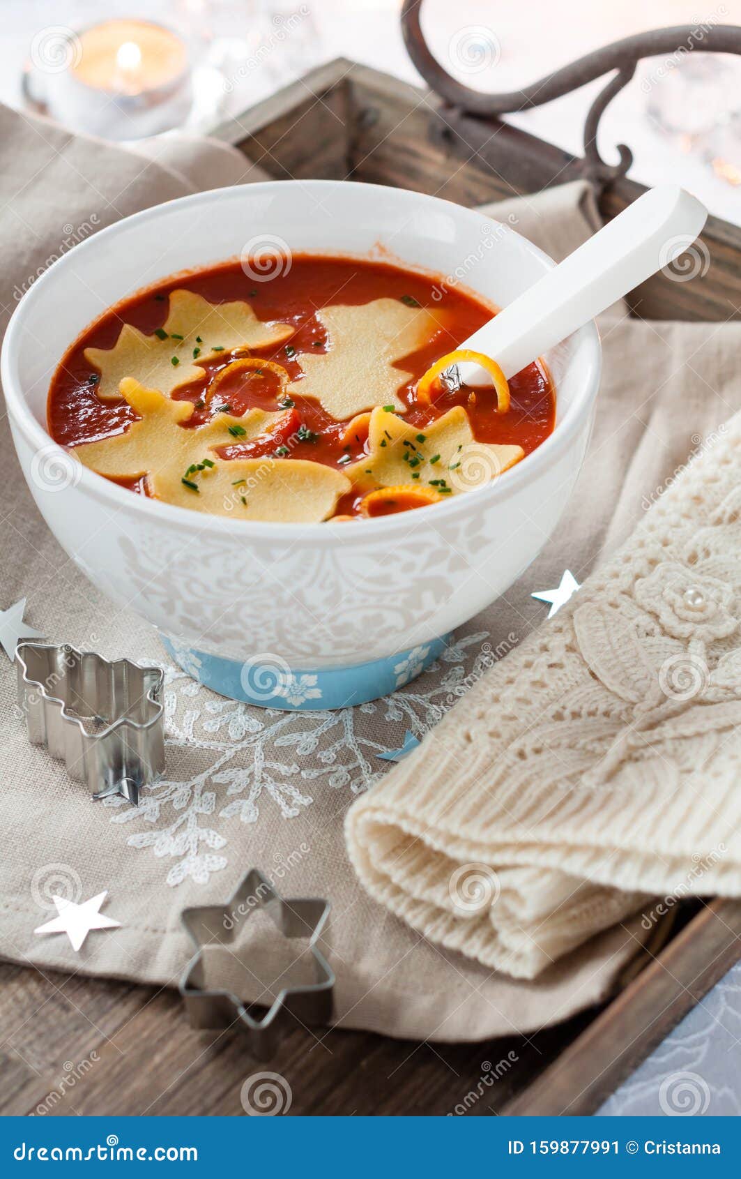 Hearty Tomato Pasta Soup. Winter Decoration Stock Image - Image of dish ...