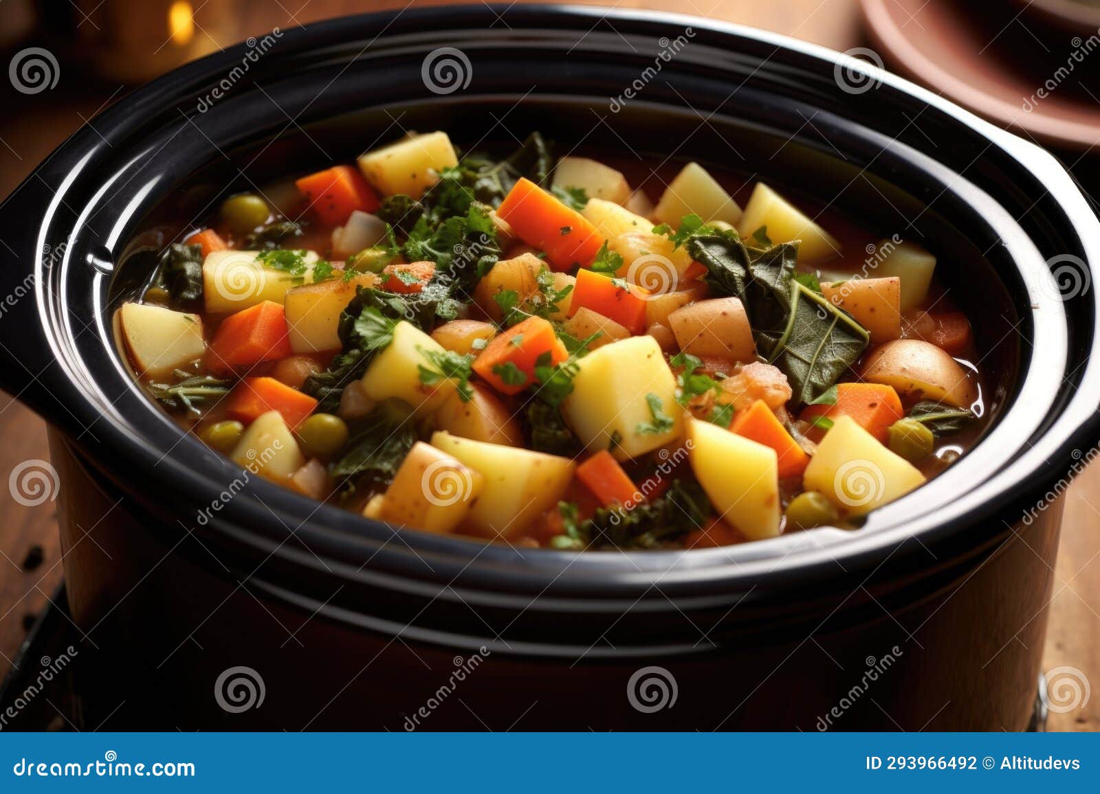 A Hearty Vegetable Soup Cooked in a Crock Pot Stock Illustration Illustration of recipe