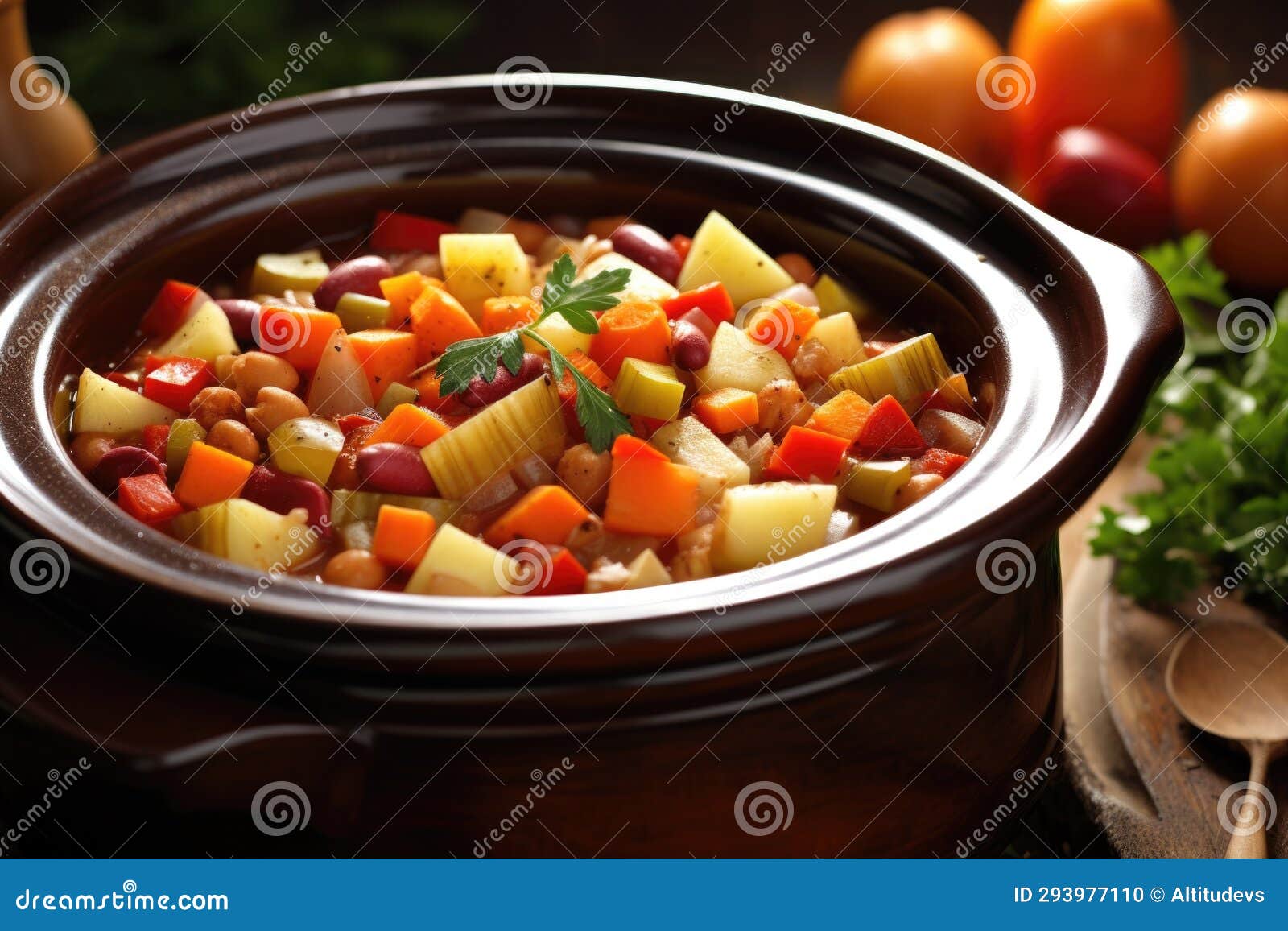 A Hearty Vegetable Soup Cooked in a Crock Pot Stock Illustration Illustration of generative