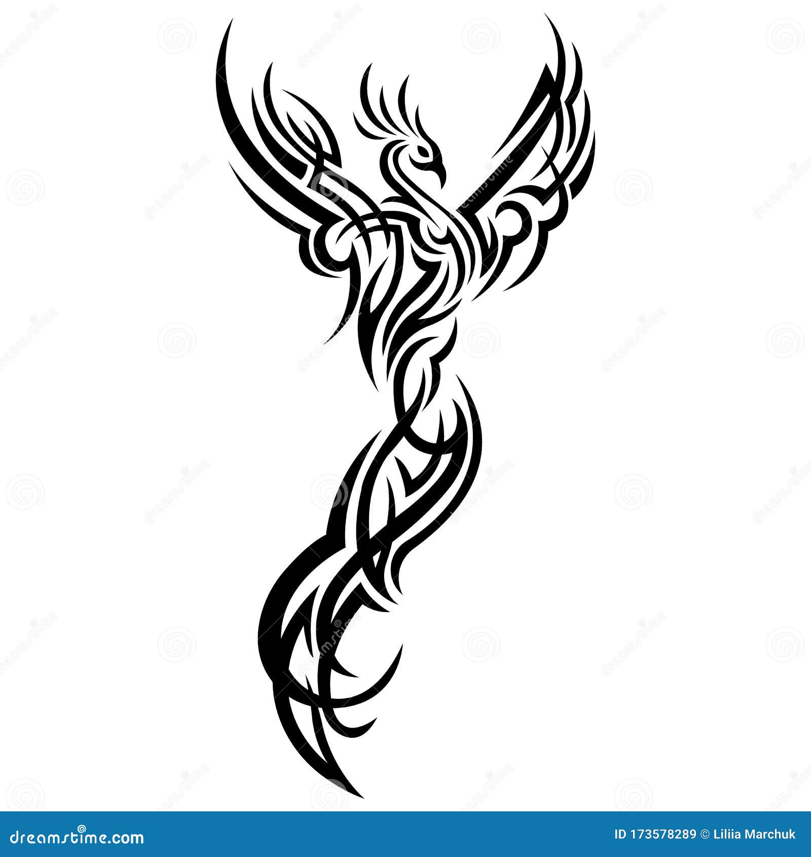 Heat Bird Silhouette In Black Drawn By Ornate Lines In The Celtic Style Phoenix Mythical Bird Tattoo Logo Emblem Stock Illustration Illustration Of Decorative Character 173578289