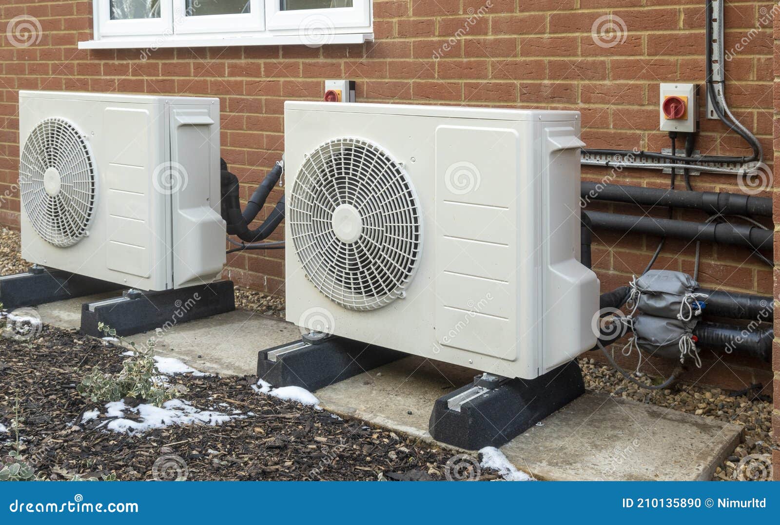 Air Heat Pump Installed On The Exterior Facade Of The Old House air-heat-pump-installed-on-the-exterior-facade-of-the-old-house