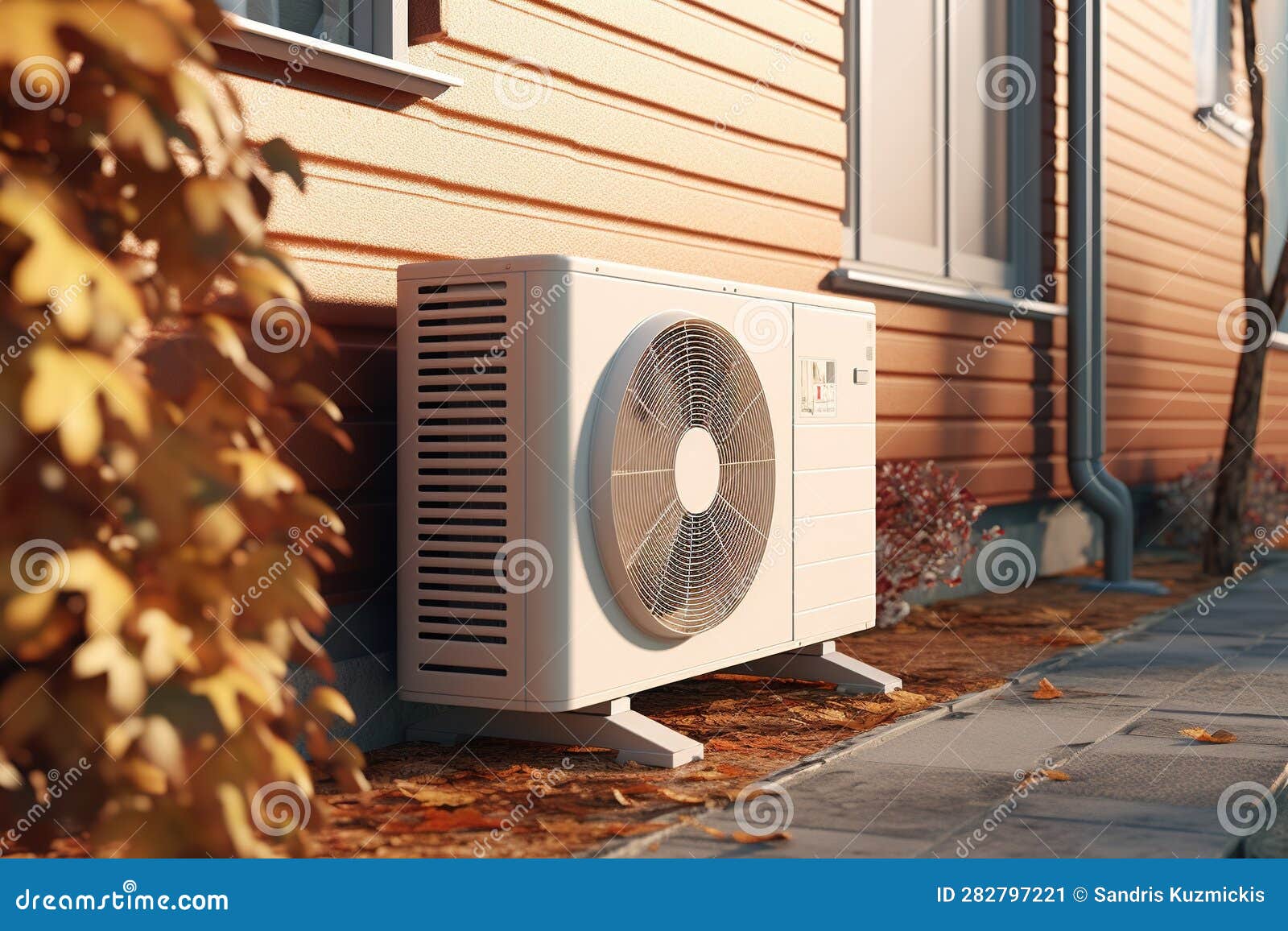 Heat Pump Near the House. Generative AI Stock Illustration