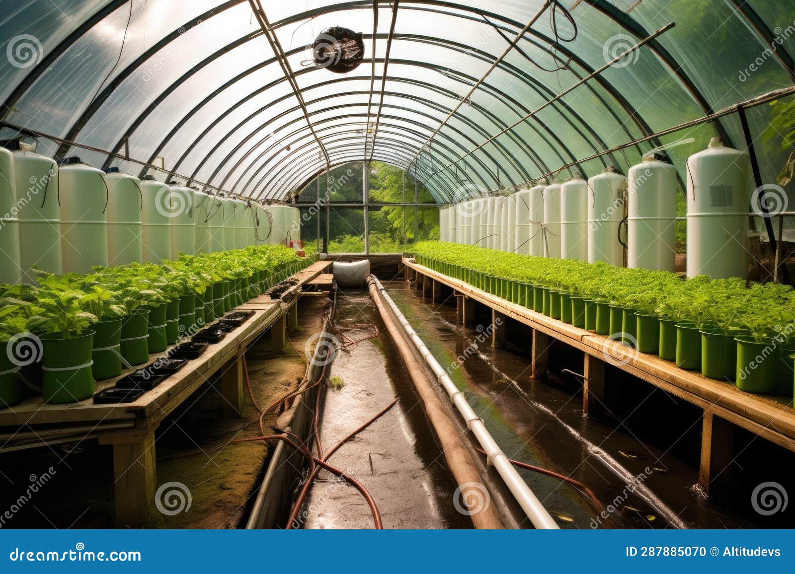 Heat Storage in a Greenhouse Using Water Barrels Stock Illustration Illustration of greenhouse