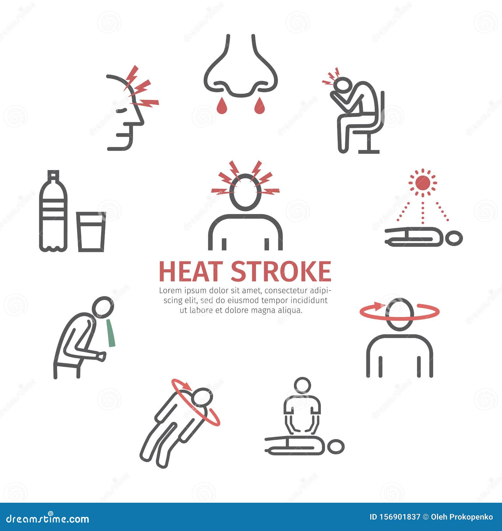 Heat Stroke Banner. Line Icons Set. Vector Signs. Stock Vector