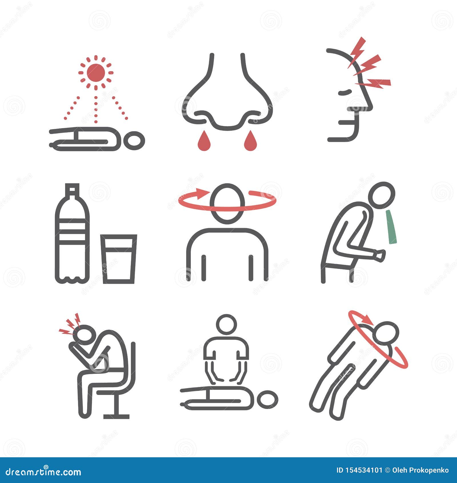 Heat Stroke. Line Icons Set. Vector Signs. Stock Vector Illustration
