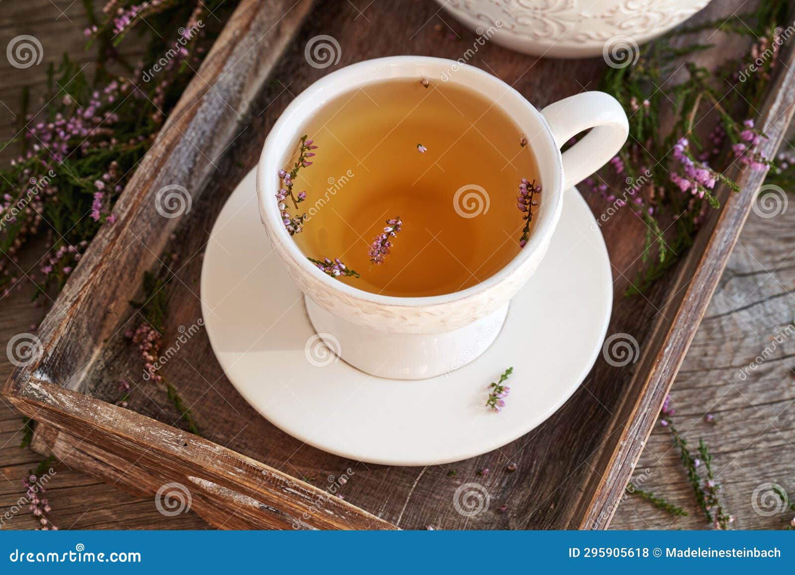 Heather Tea in a White Ceramic Cup on a Table Stock Photo Image of