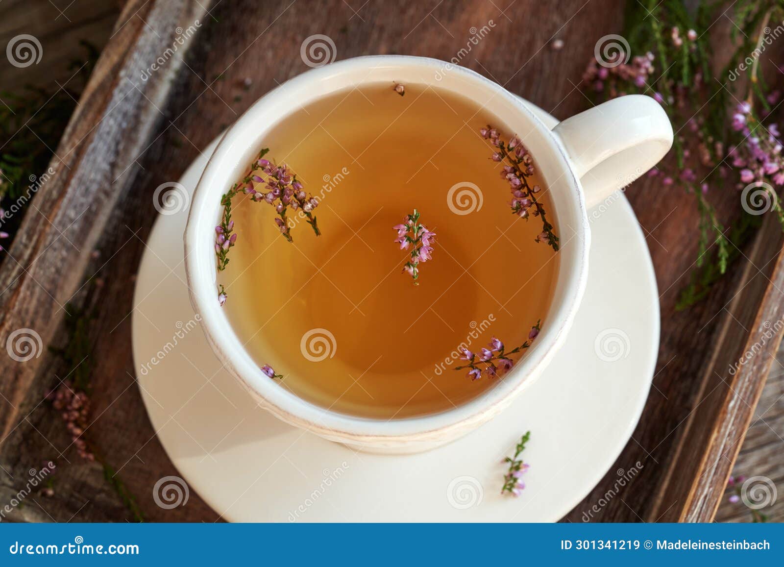 Heather tea in a white cup stock image. Image of edible 301341219