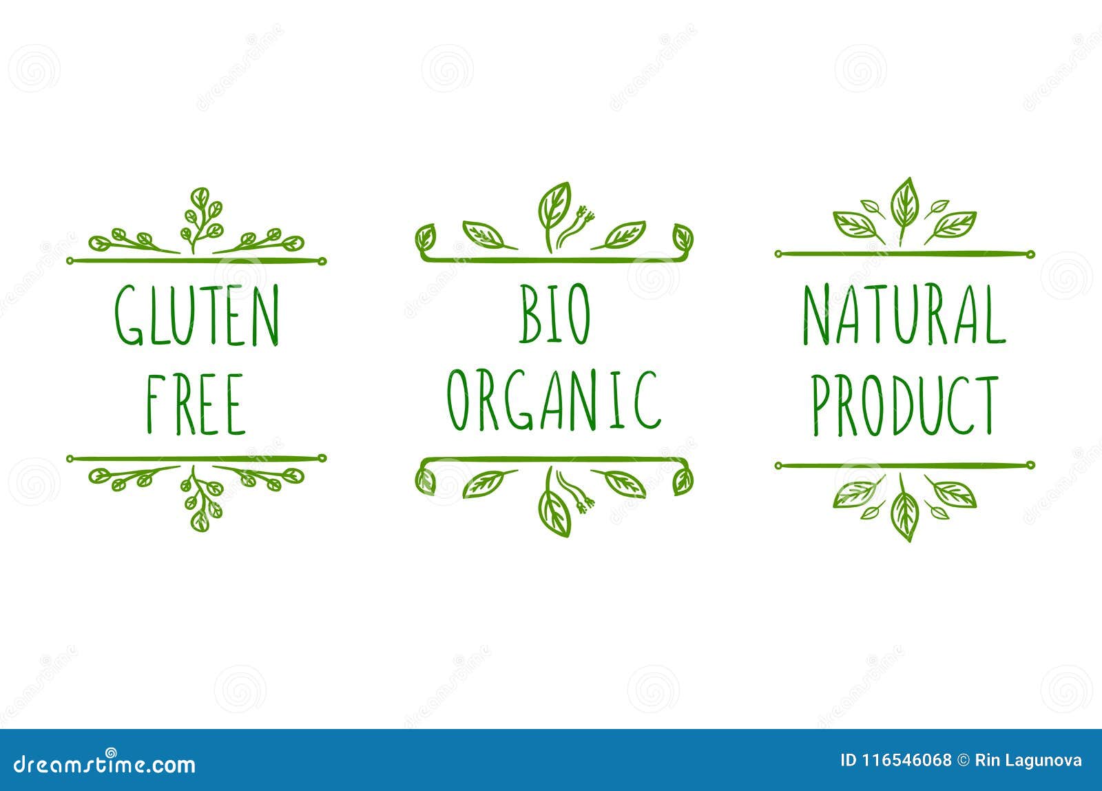 Heathy Food Icons Gluten Free Natural Product Bio Organic Handwritten Words Green Doodle Labels Template Stock Vector Illustration Of Flourish Handwritten 116546068