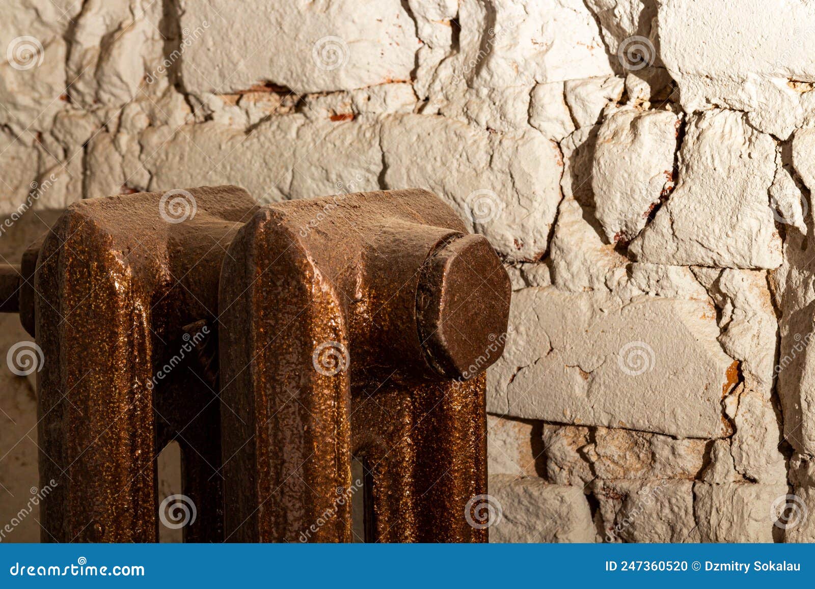 Heating Castiron Battery on a White Brick Wall Stock Photo Image of