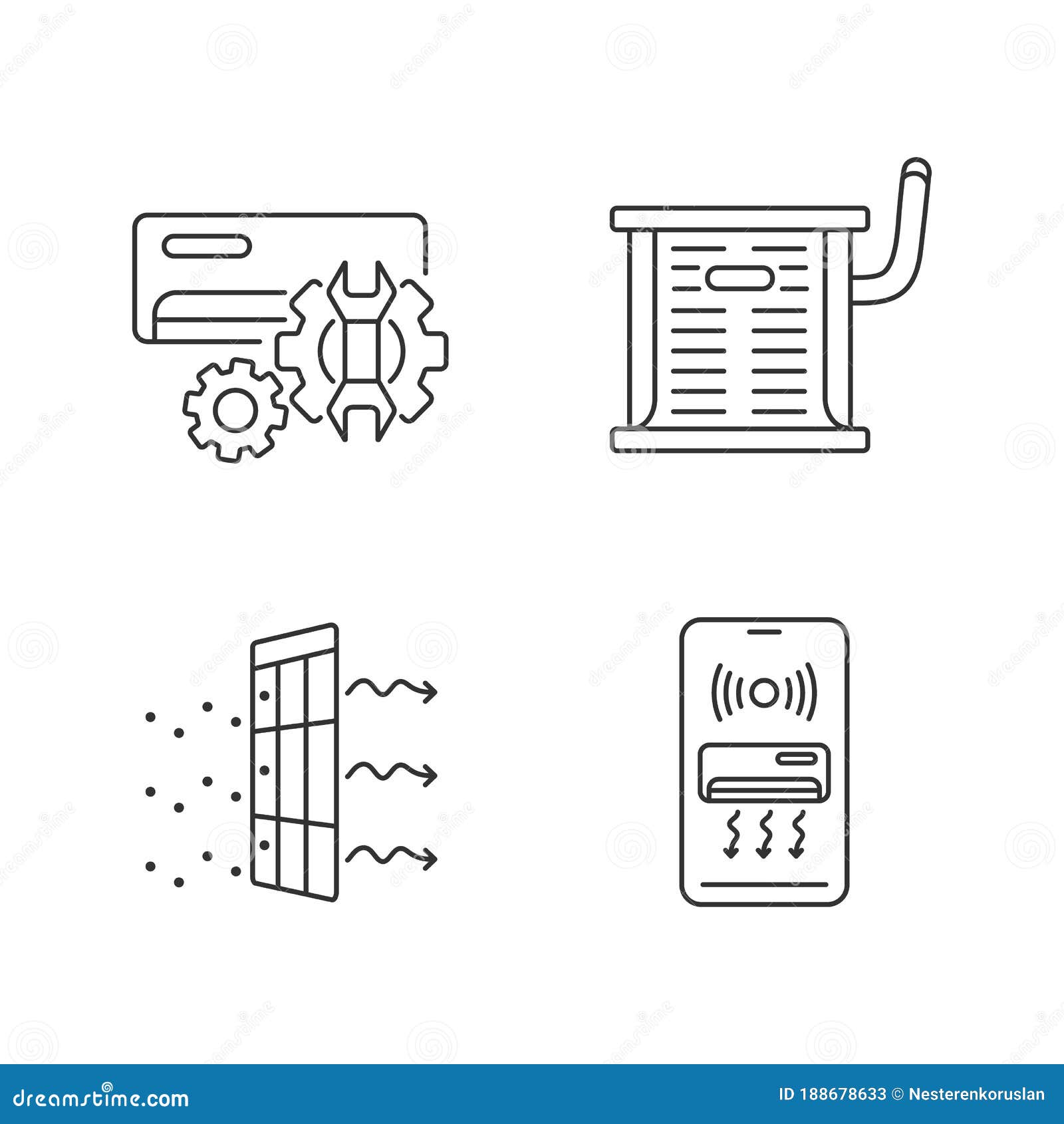 heating and conditioning linear icons set
