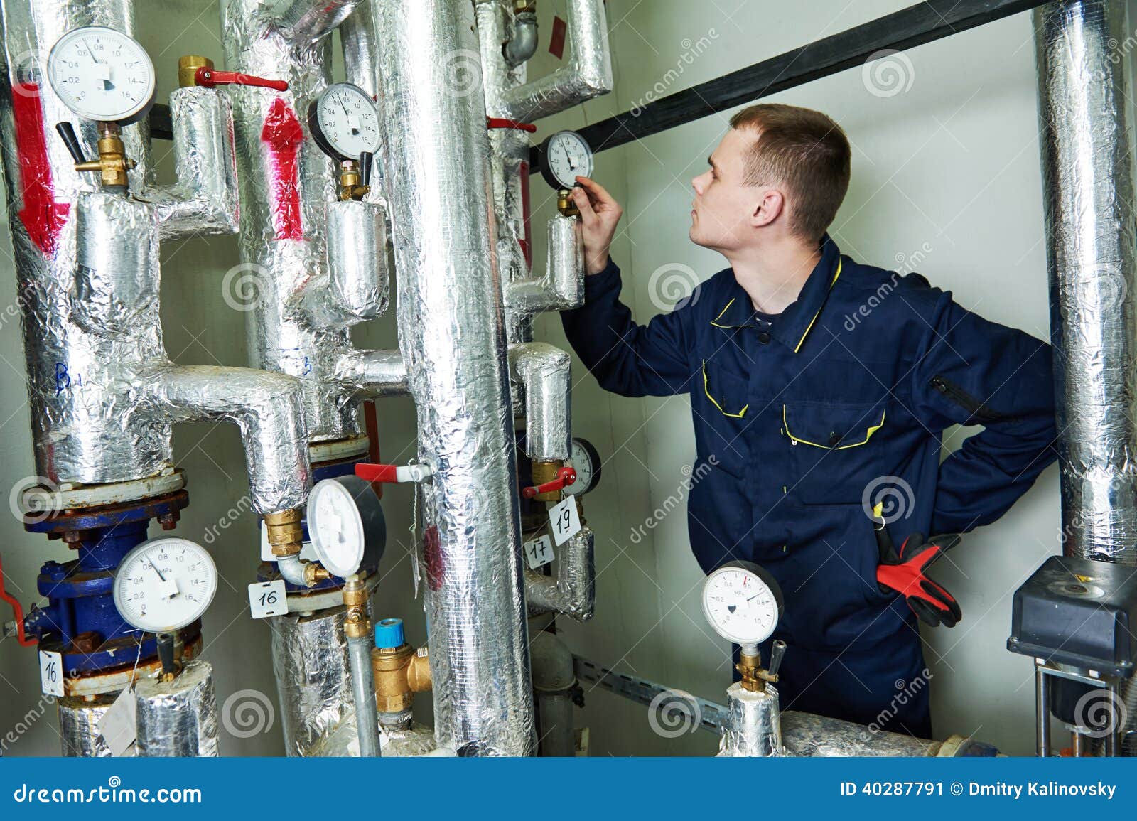 Heating Engineer Repairman in Boiler Room Stock Image Image of
