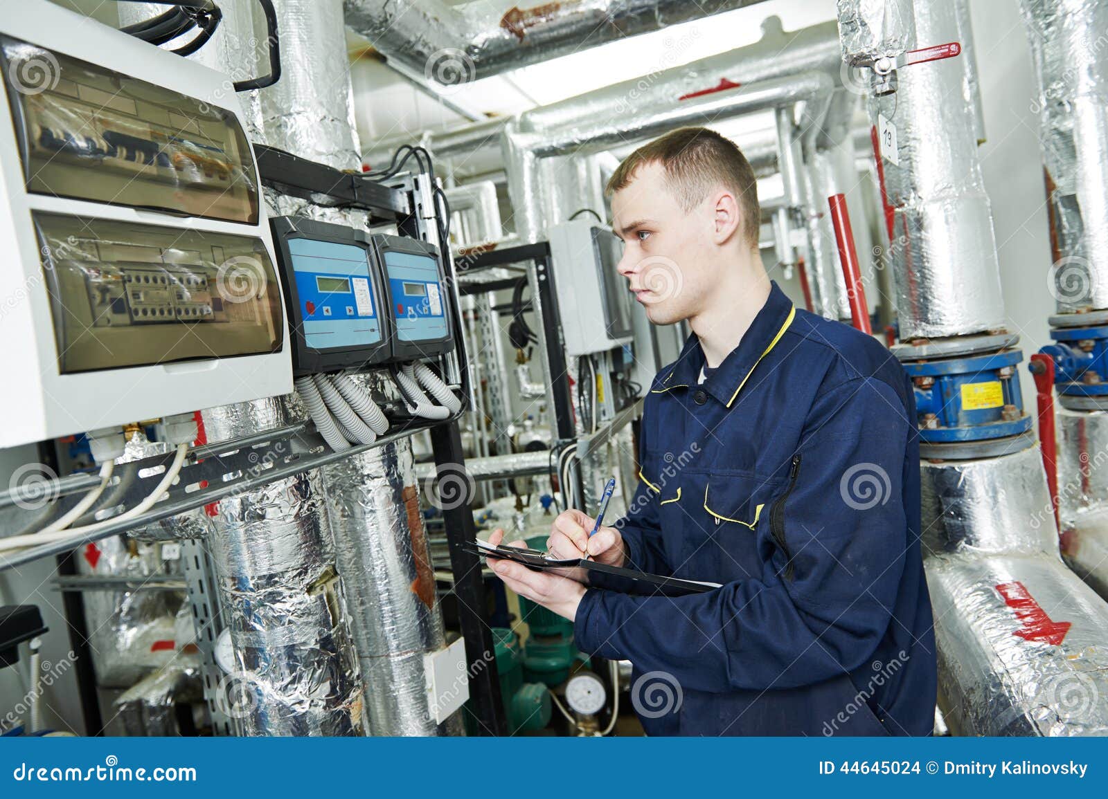 Heating Engineer Repairman in Boiler Room Stock Photo Image of tuning, inspector 44645024