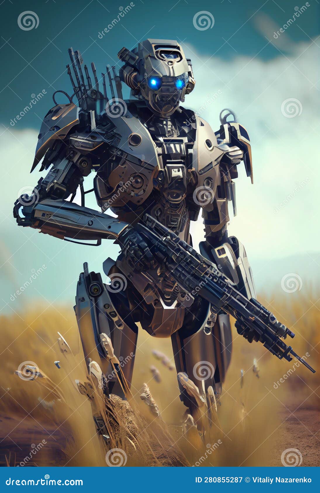 Heavily Armed Combat Robot. AI Generated Stock Illustration