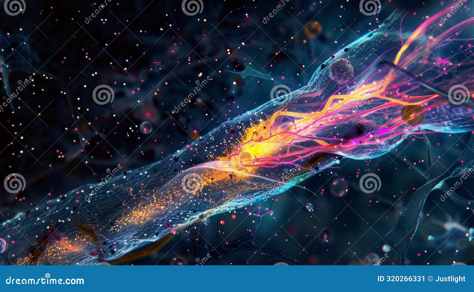 a heavily myelinated axon with a thick layer of myelin surrounding the nerve fibers