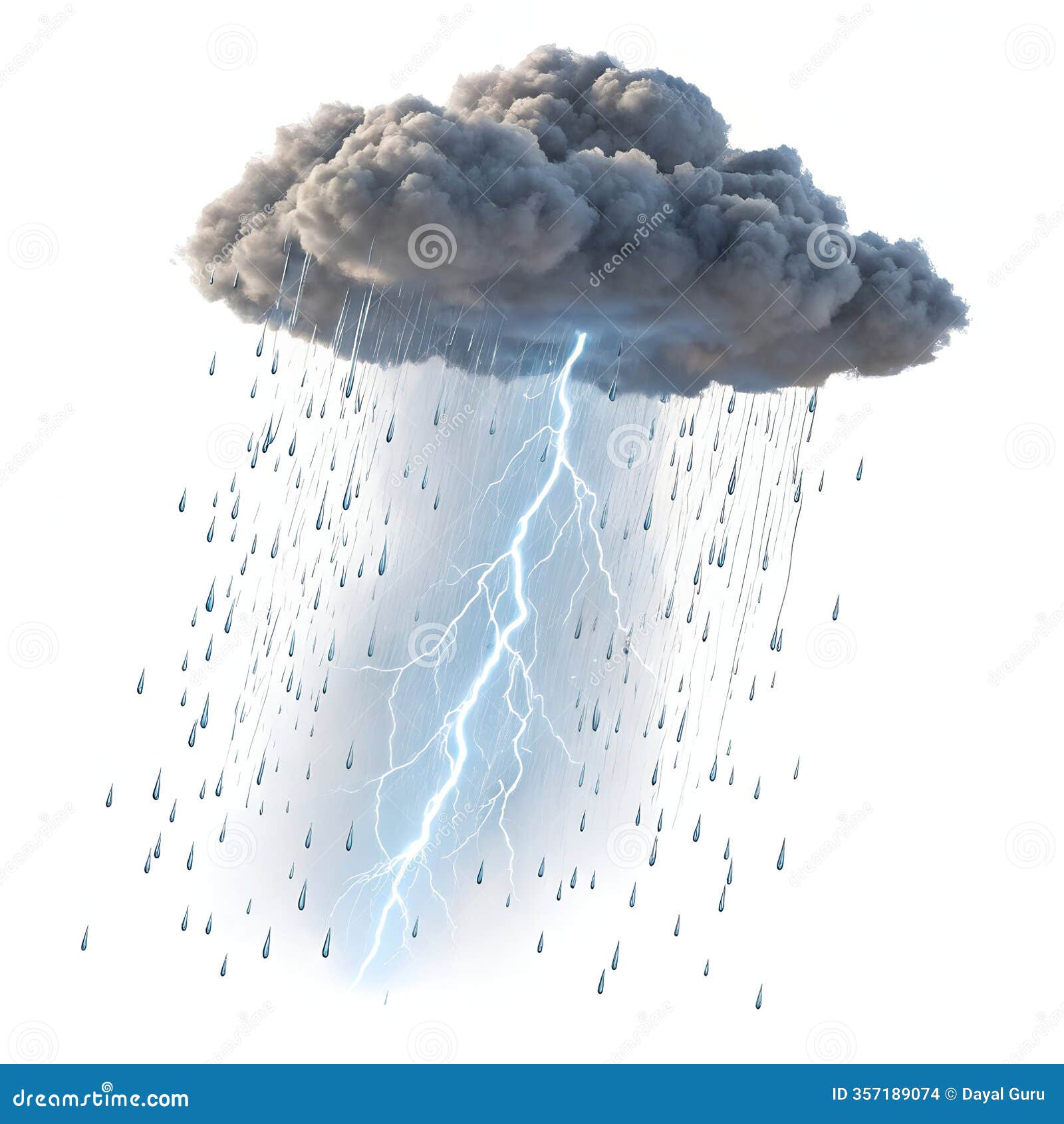 heavy drizzle day with lightning 3d icon,