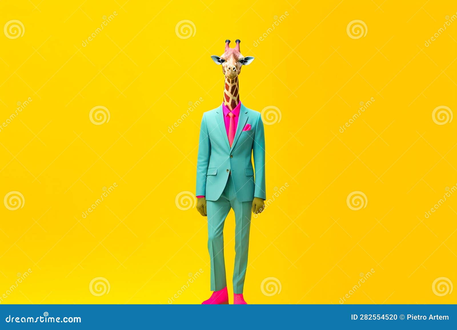 Heavy Giraffe Anthropomorphic Bright Colors Trendy, Generative AI Stock