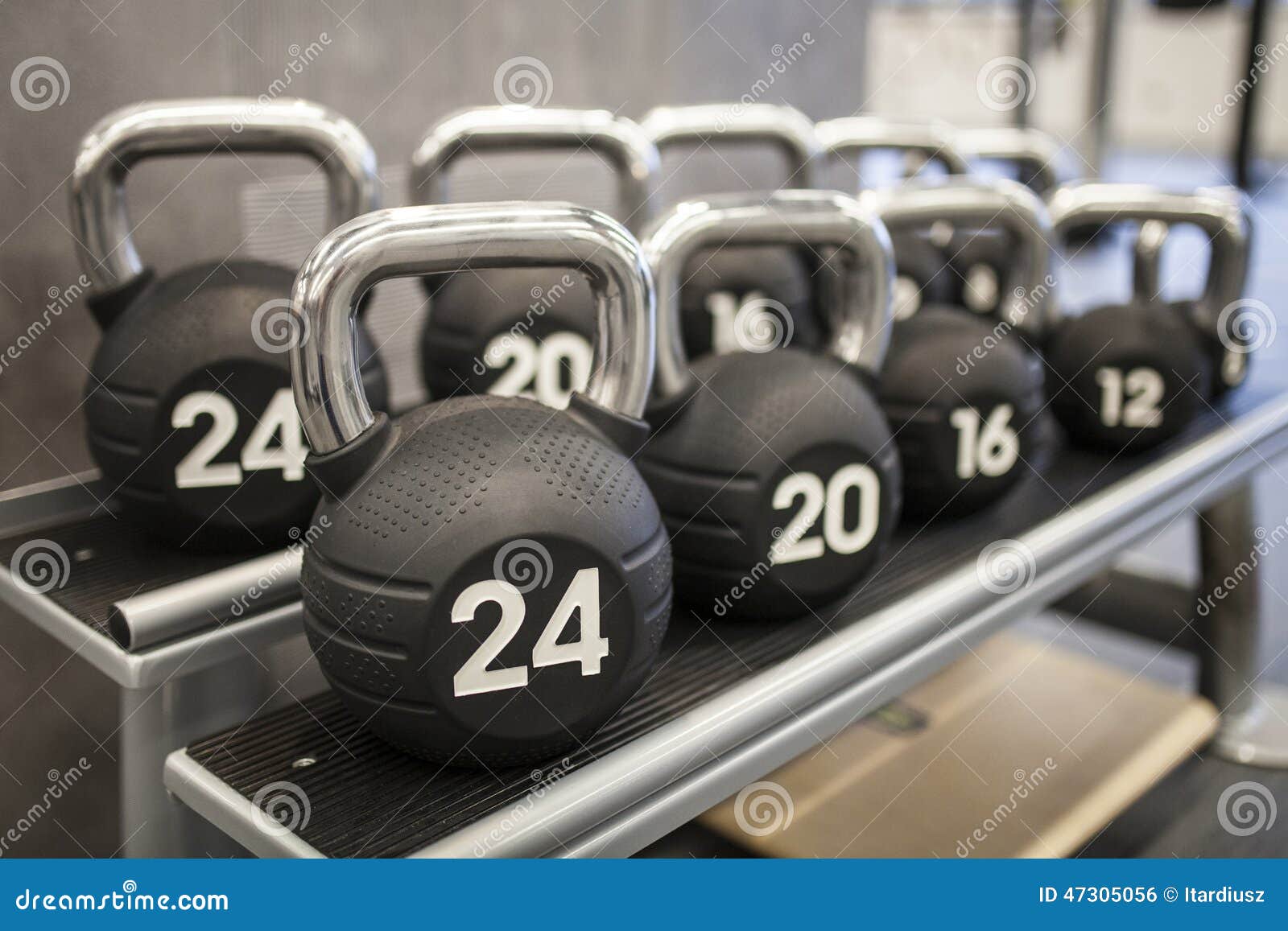 heavy kettlebells weights in a workout gym